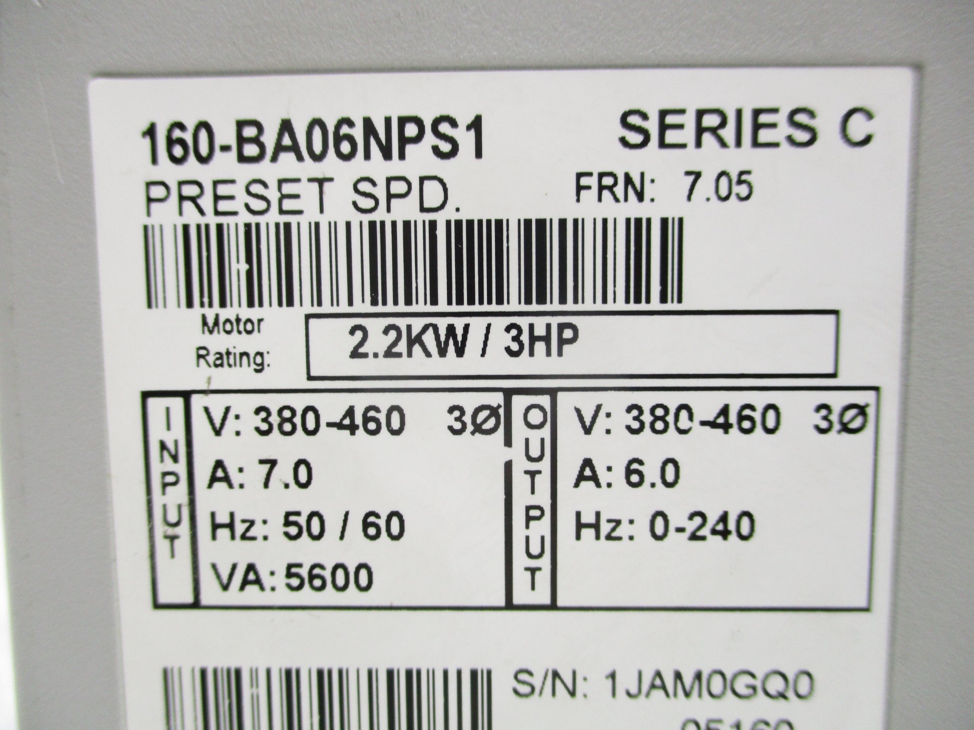 ALLEN BRADLEY 160-BA06NPS1 SER. C F/W 7.05 NSNP