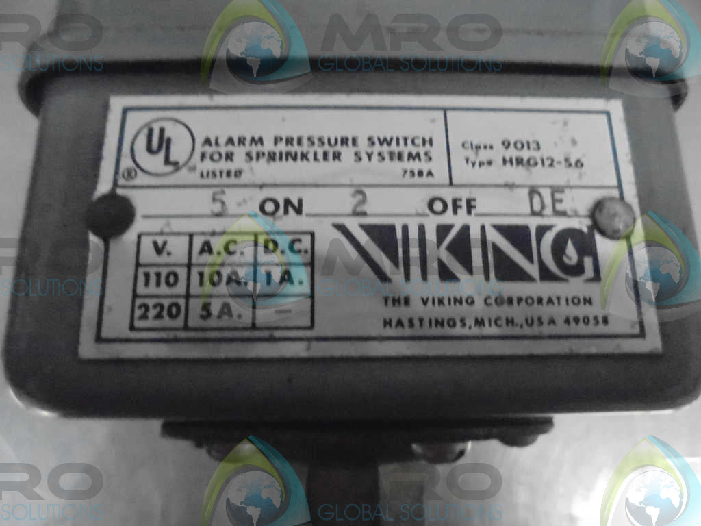 THE VIKING CORP. 9013 HRG12-S6 ALARM PRESSURE SWITCH SYSTEM FOR SPRINKLER SYSTEM *USED*