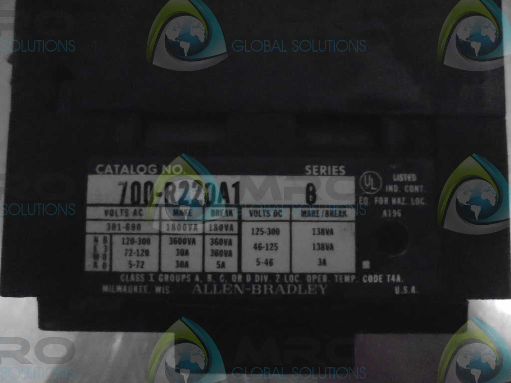 ALLEN BRADLEY 700-R220A1 SER.B ELECTRICALLY HELD RELAY *USED*