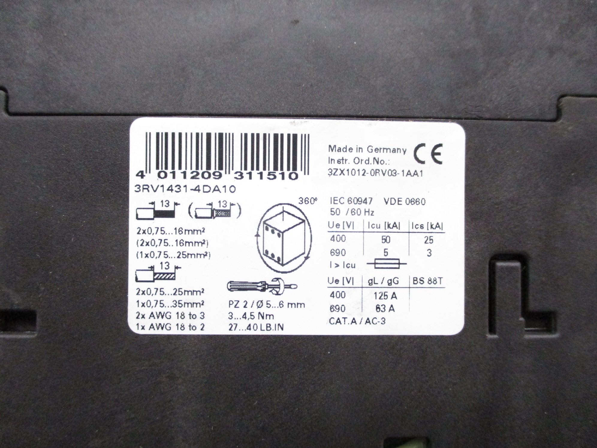 SIEMENS 3RV1431-4DA10 18-25A UNMP
