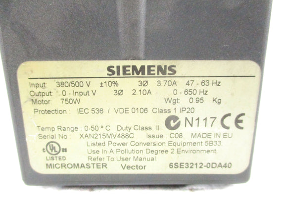 SIEMENS 6SE3212-7DA40 (AS PICTURED) UNMP