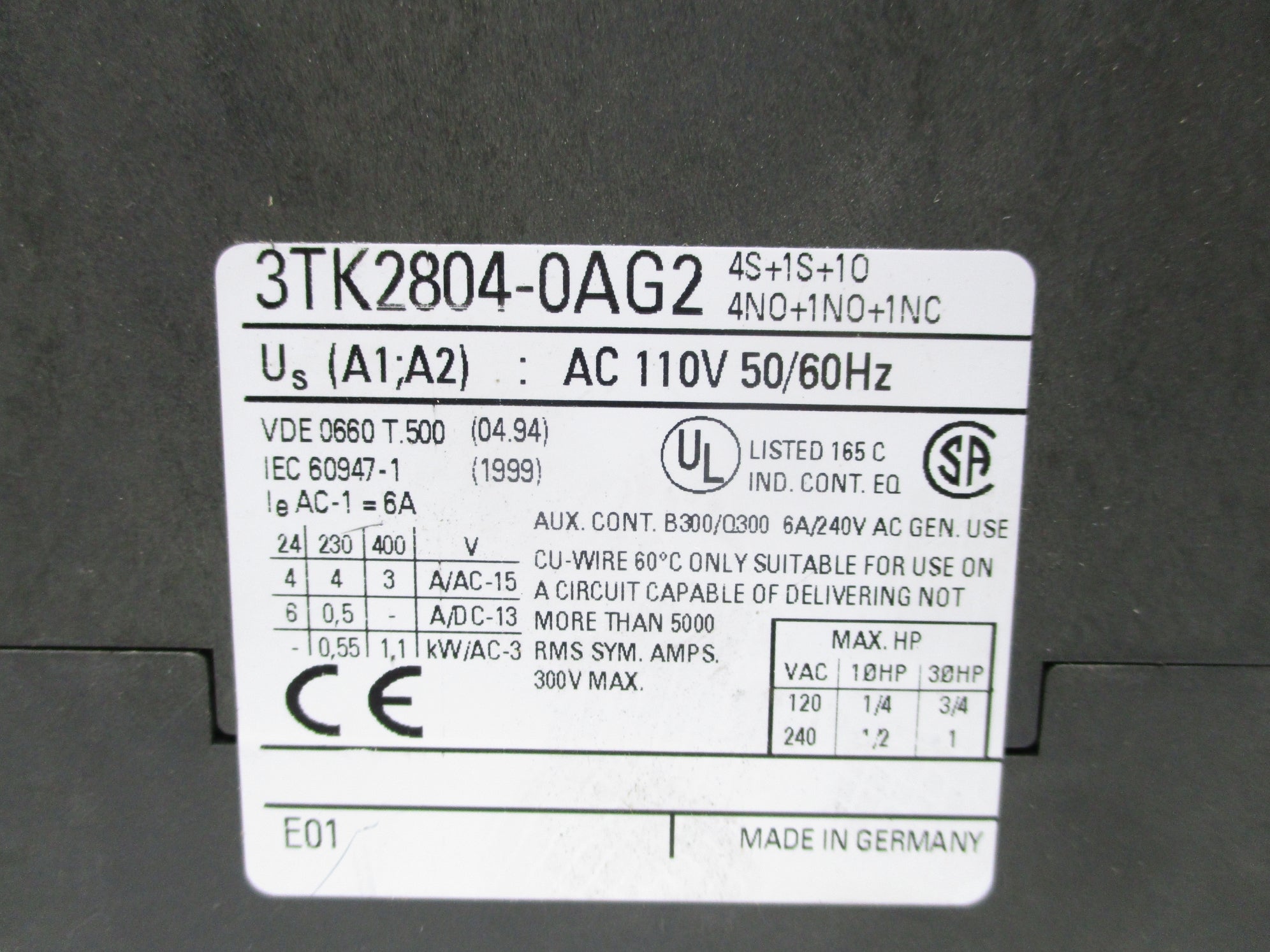 SIEMENS 3TK2804-0AG2 110V UNMP