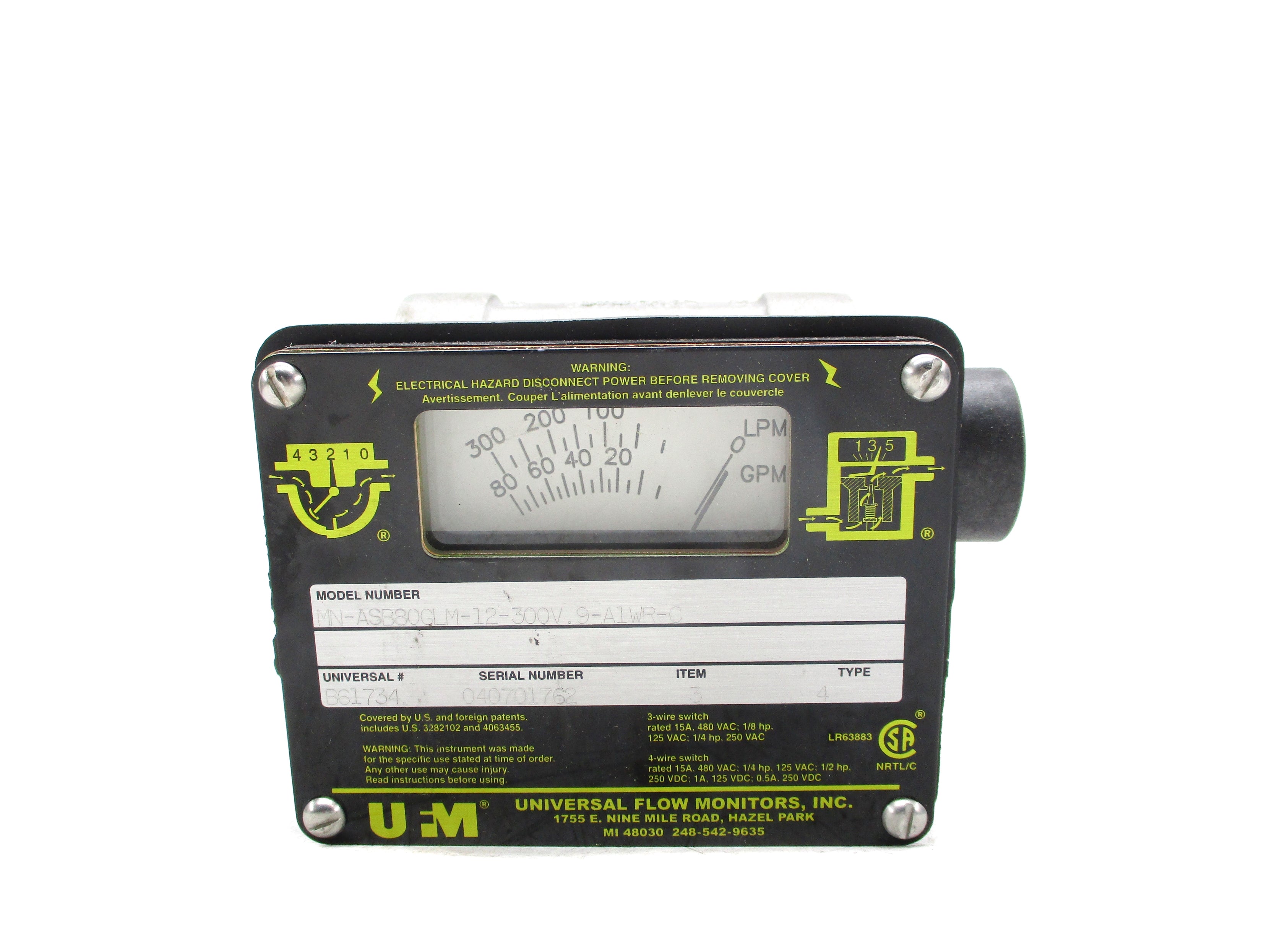UNIVERSAL FLOW MONITORS MN-ASB80GLM-12-300V.9-A1WR-C 0-80GPM NSNP