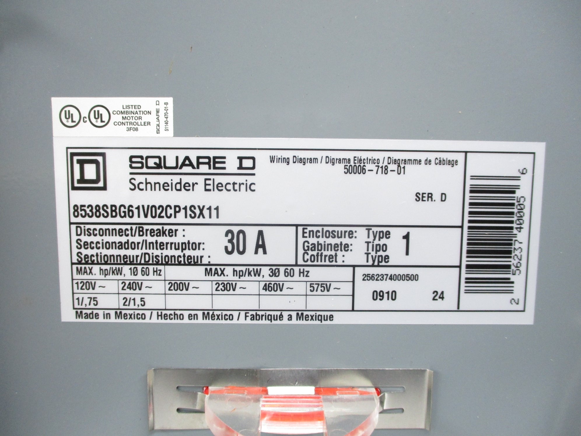 SQUARE D 8538SBG61V02CP1SX11 SER. D NSNP