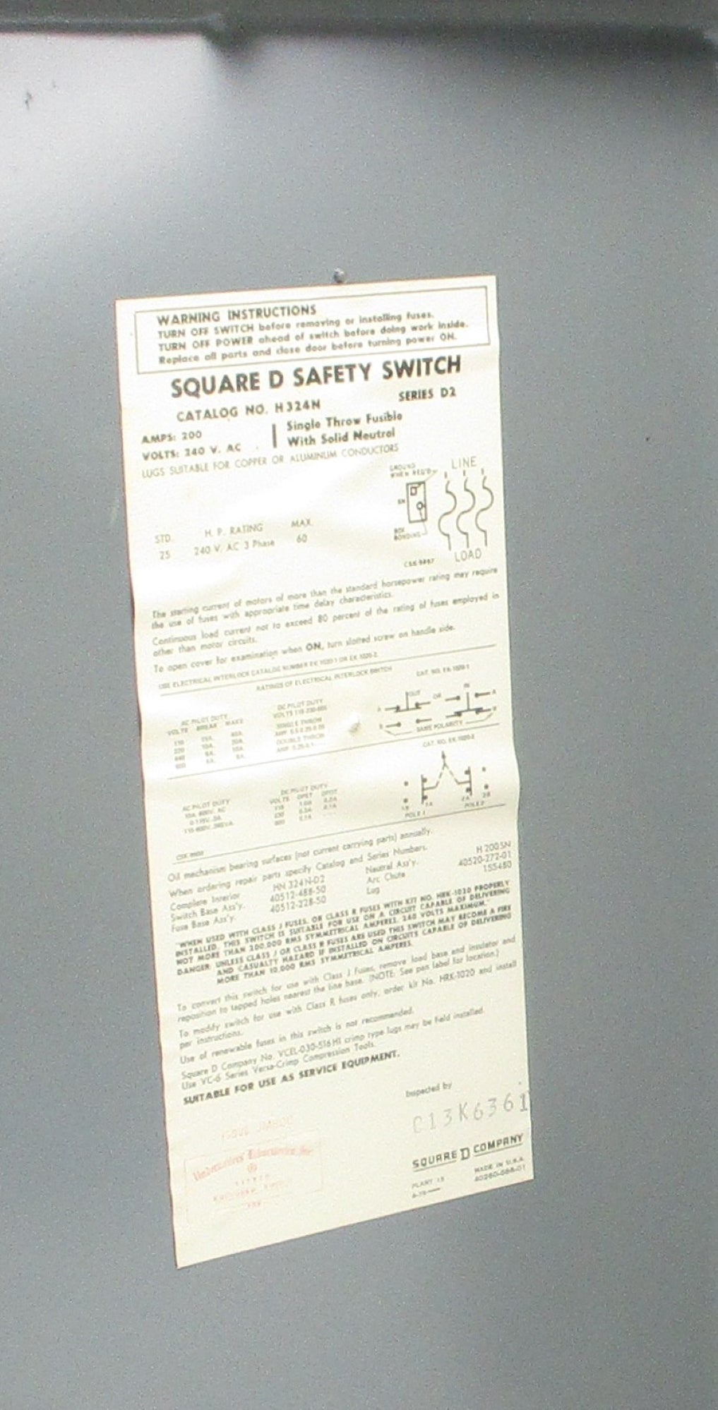 SQUARE D H324N SER. D2 NSNP