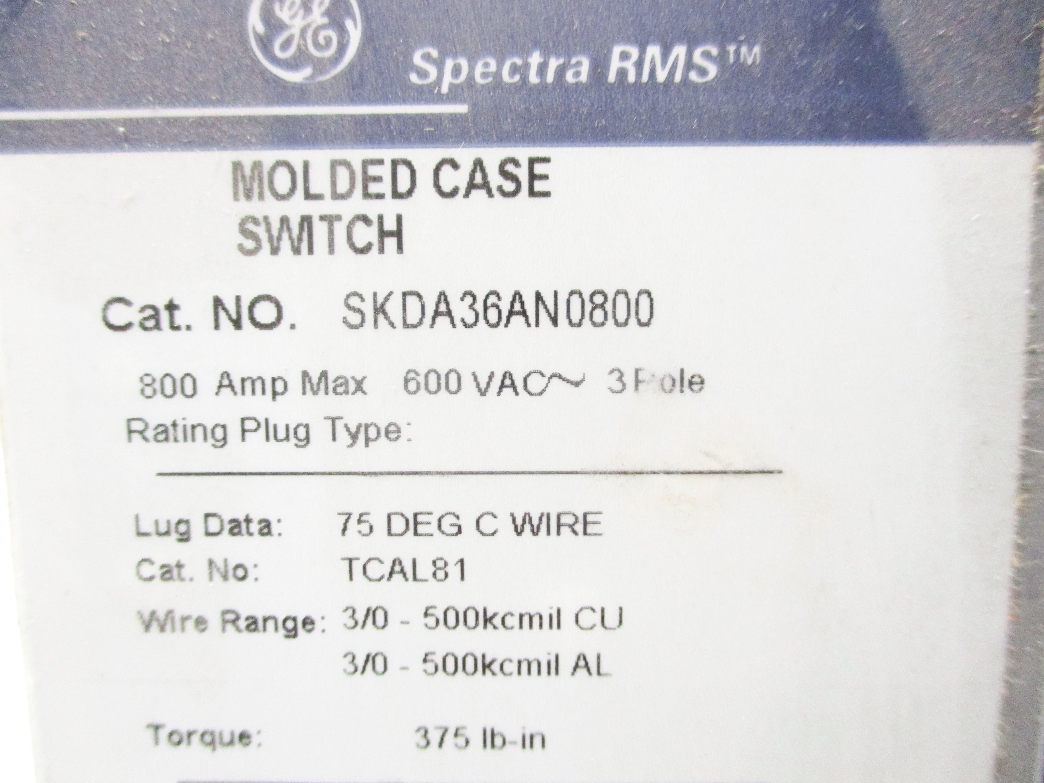 GENERAL ELECTRIC SKDA36AN0800 800A 600VAC NSNP