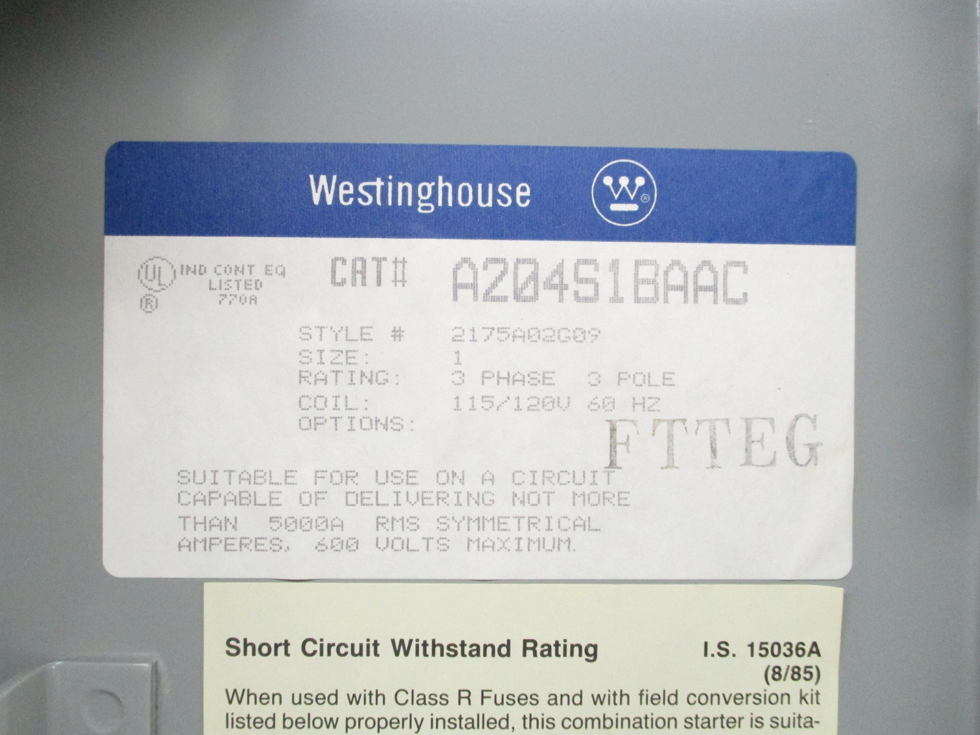 WESTINGHOUSE A204S1BAAC UNMP