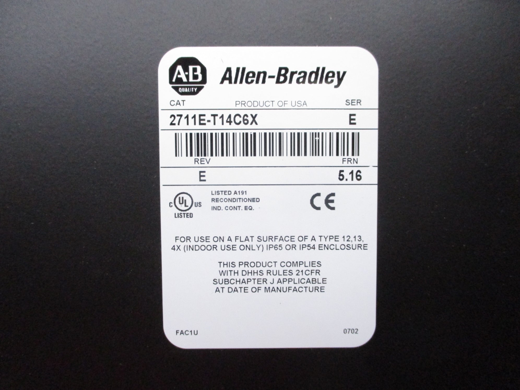 ALLEN BRADLEY 2711E-T14C6X SER. E F/W 5.16 NSNP
