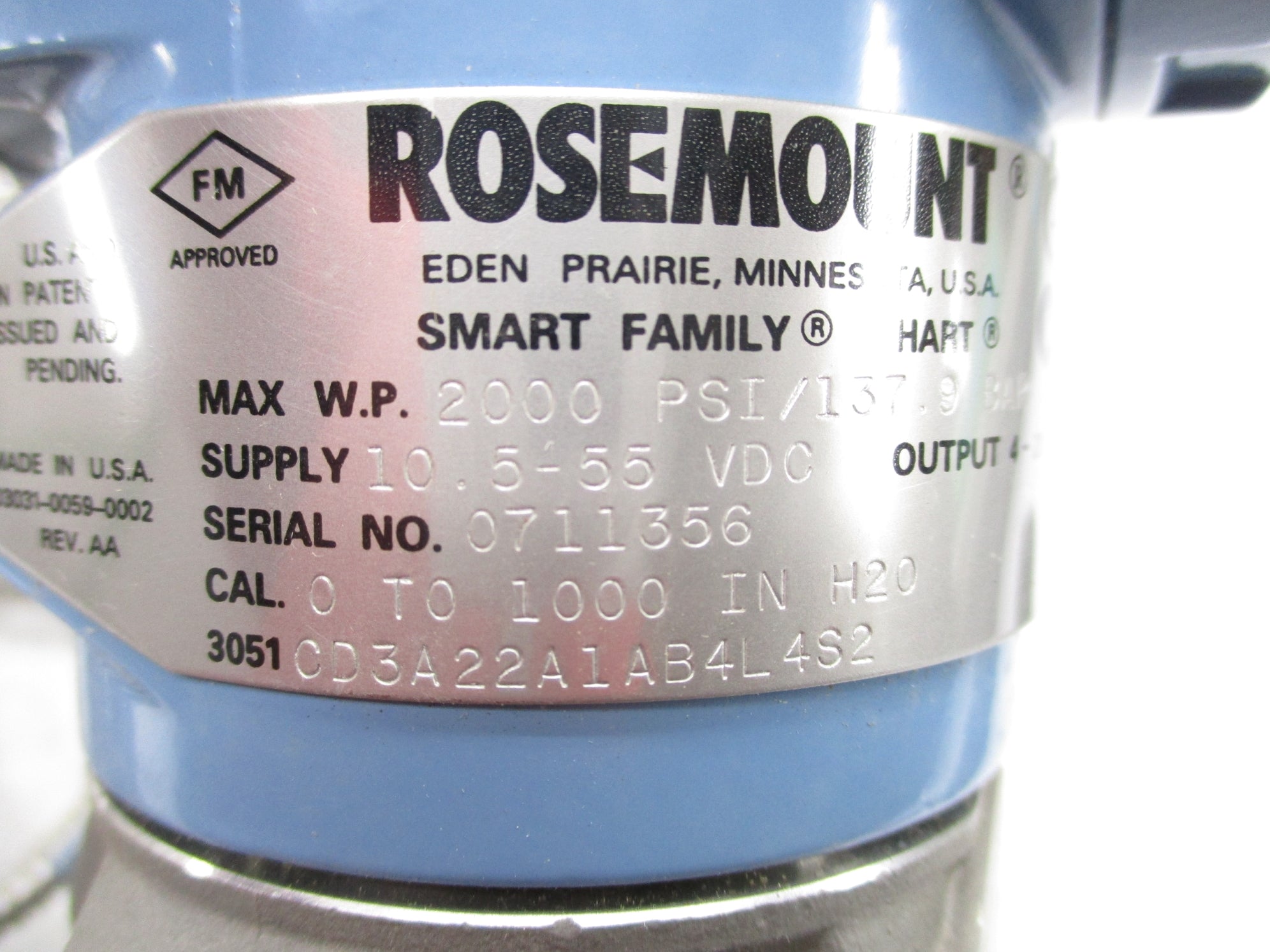 ROSEMOUNT 3051CD3A22A1AB4L4S2 2000PSI UNMP