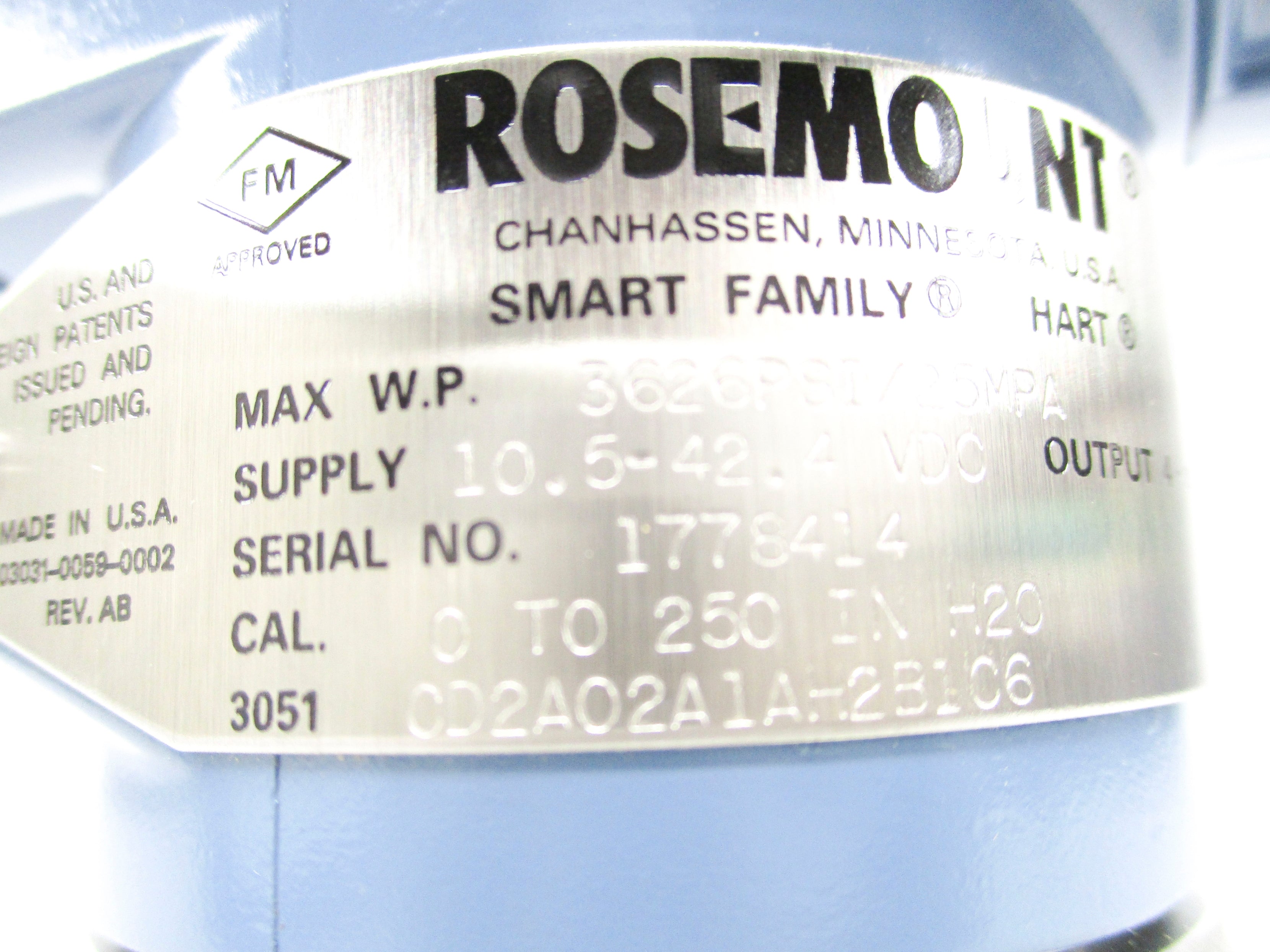 ROSEMOUNT 3051CD2A02A1AH2B106 3626PSI NSNP