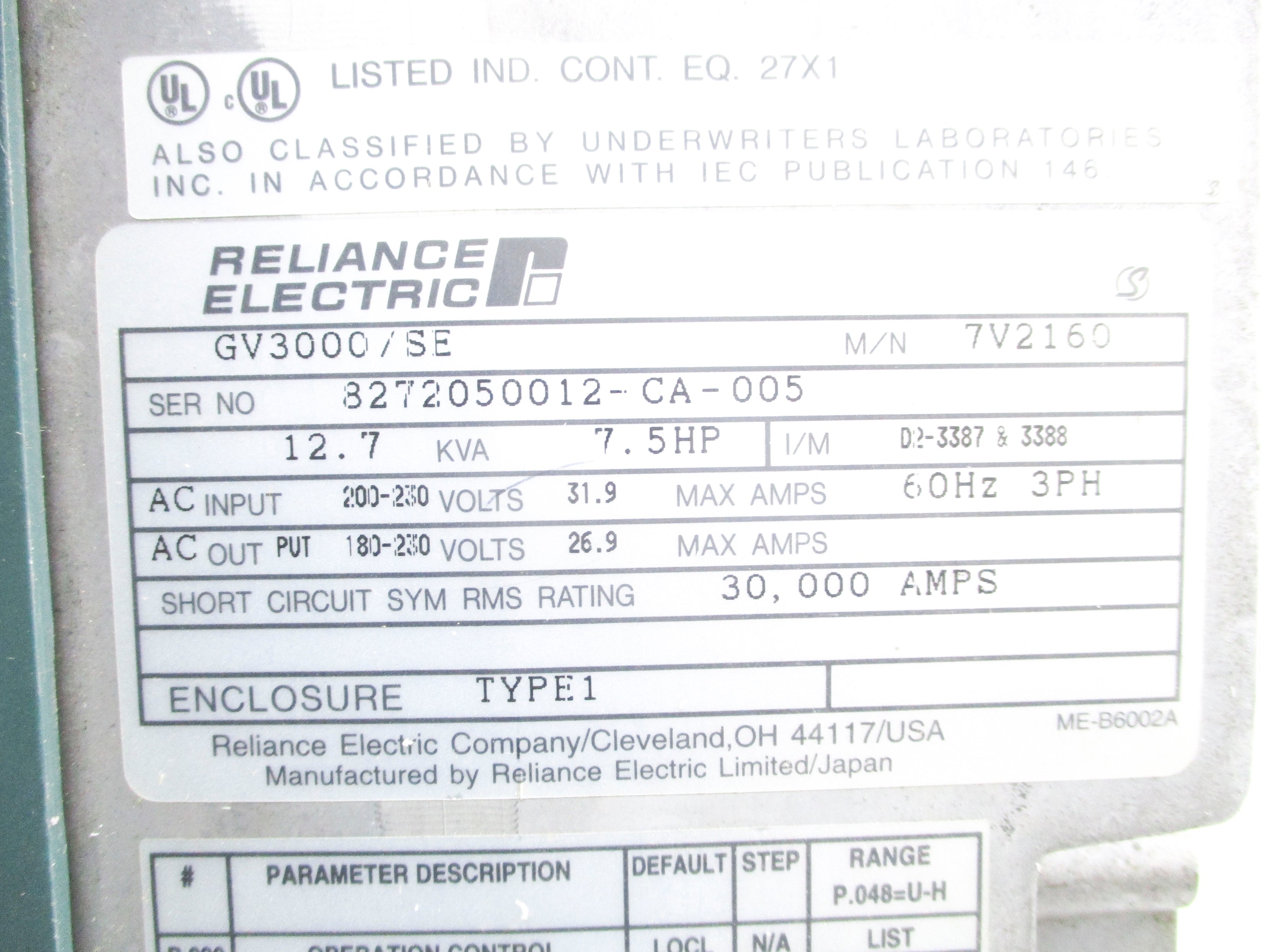 RELIANCE ELECTRIC GV3000/SE (AS PICTURED) UNMP