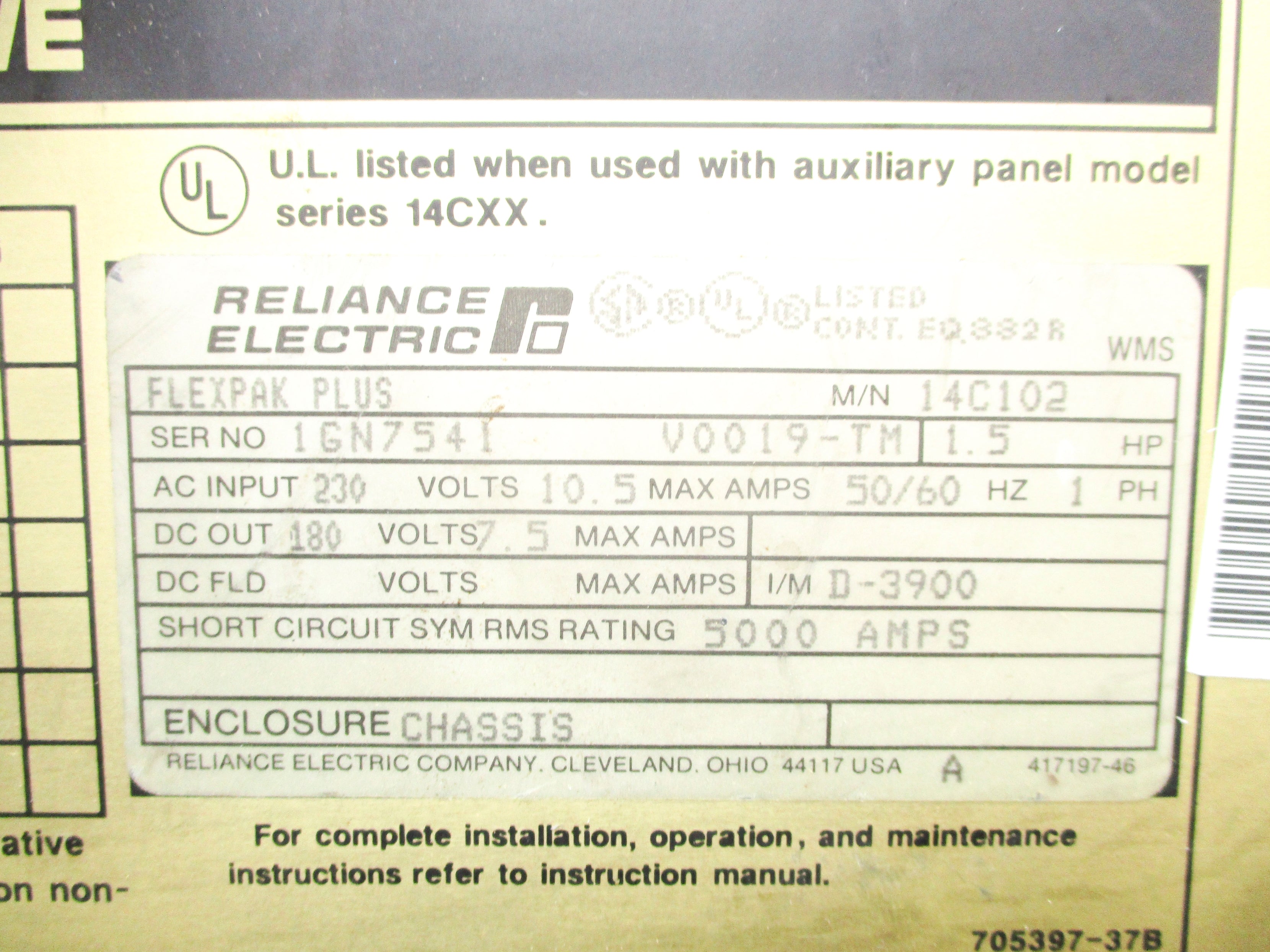 RELIANCE ELECTRIC 14C102 UNMP