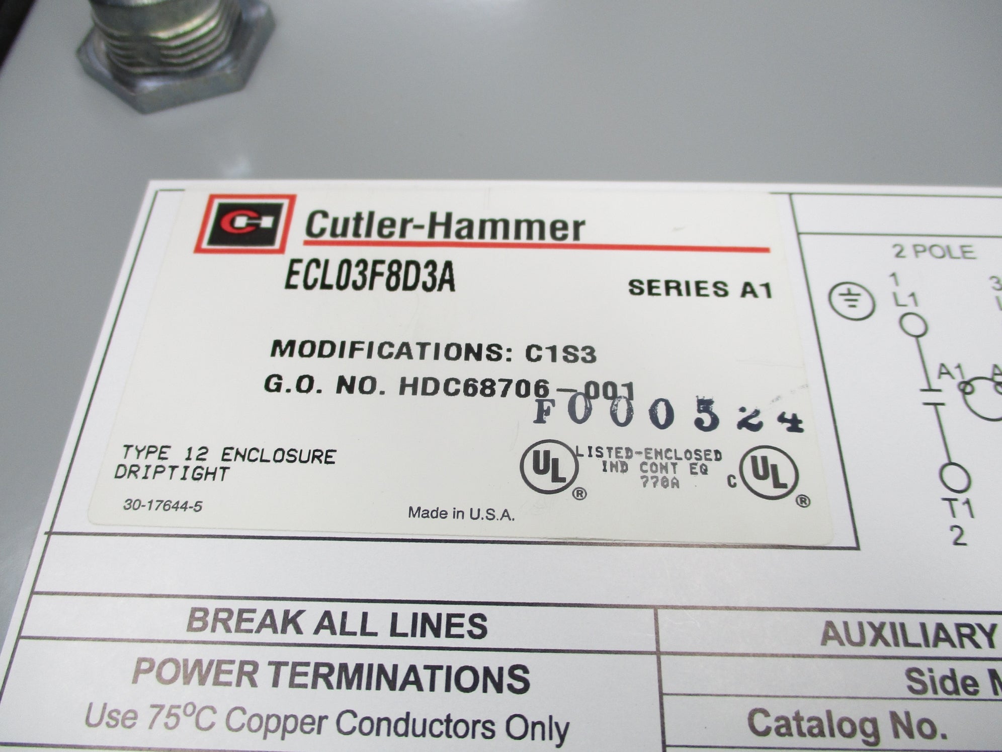 CUTLER HAMMER ECL03F8D3A SER. A1 120V NSNP