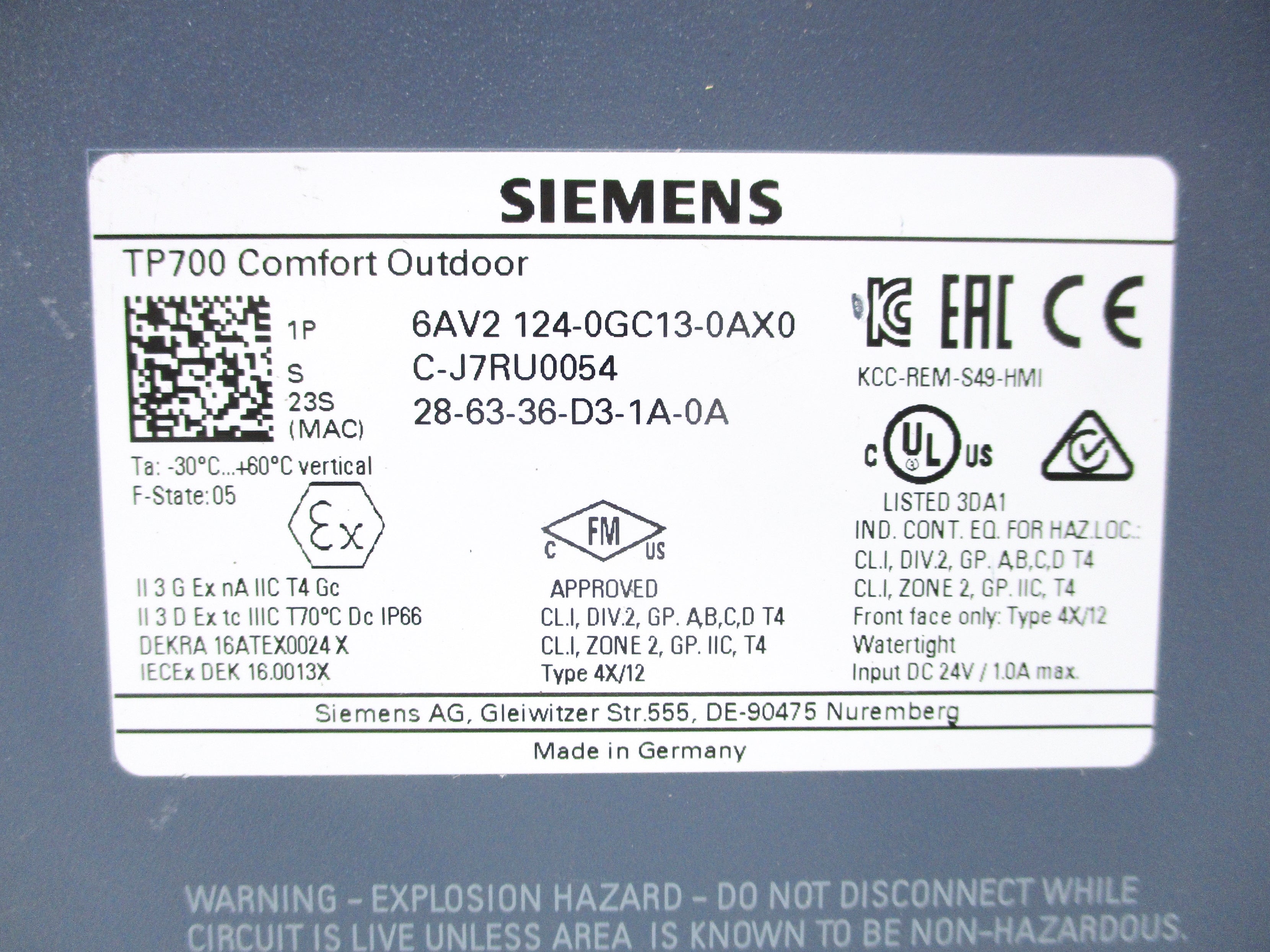 SIEMENS 6AV2124-0GC13-0AX00 UNMP