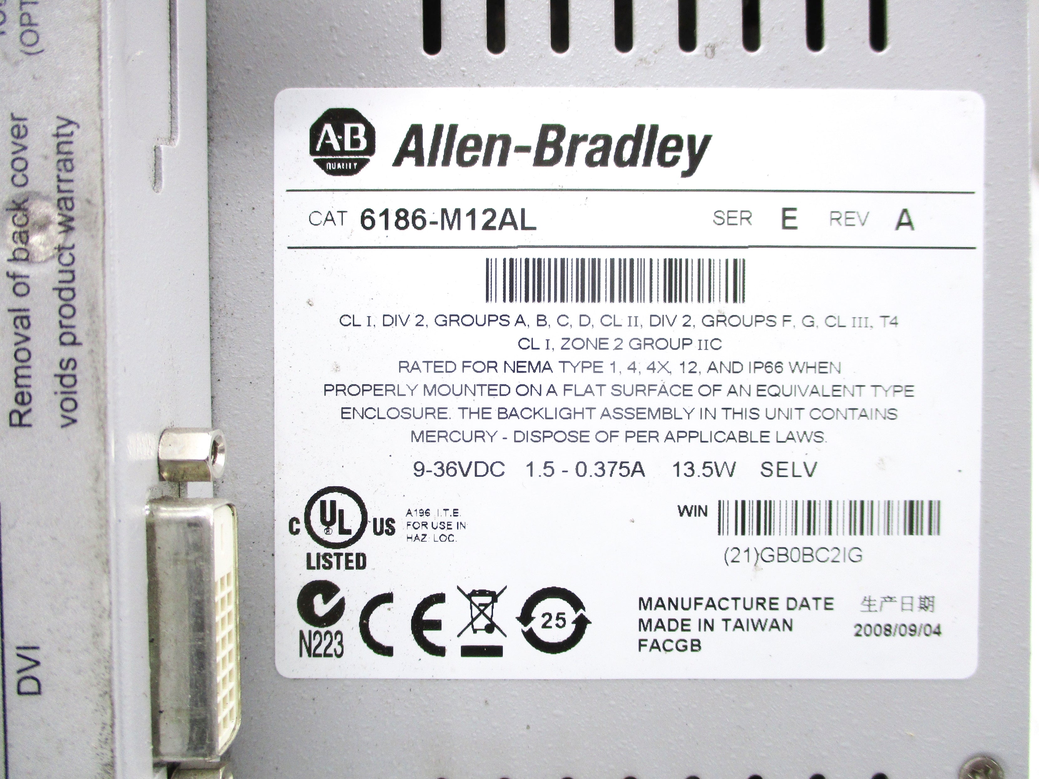 INDUSTRIAL SPARE PART 6186-M12AL SER. E REV. A UNMP