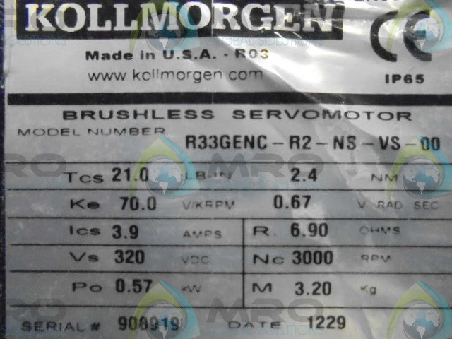 KOLLMORGEN R33GENC-R2-NS-VS-00 BRUSHLESS SERVOMOTOR *NEW NO BOX*