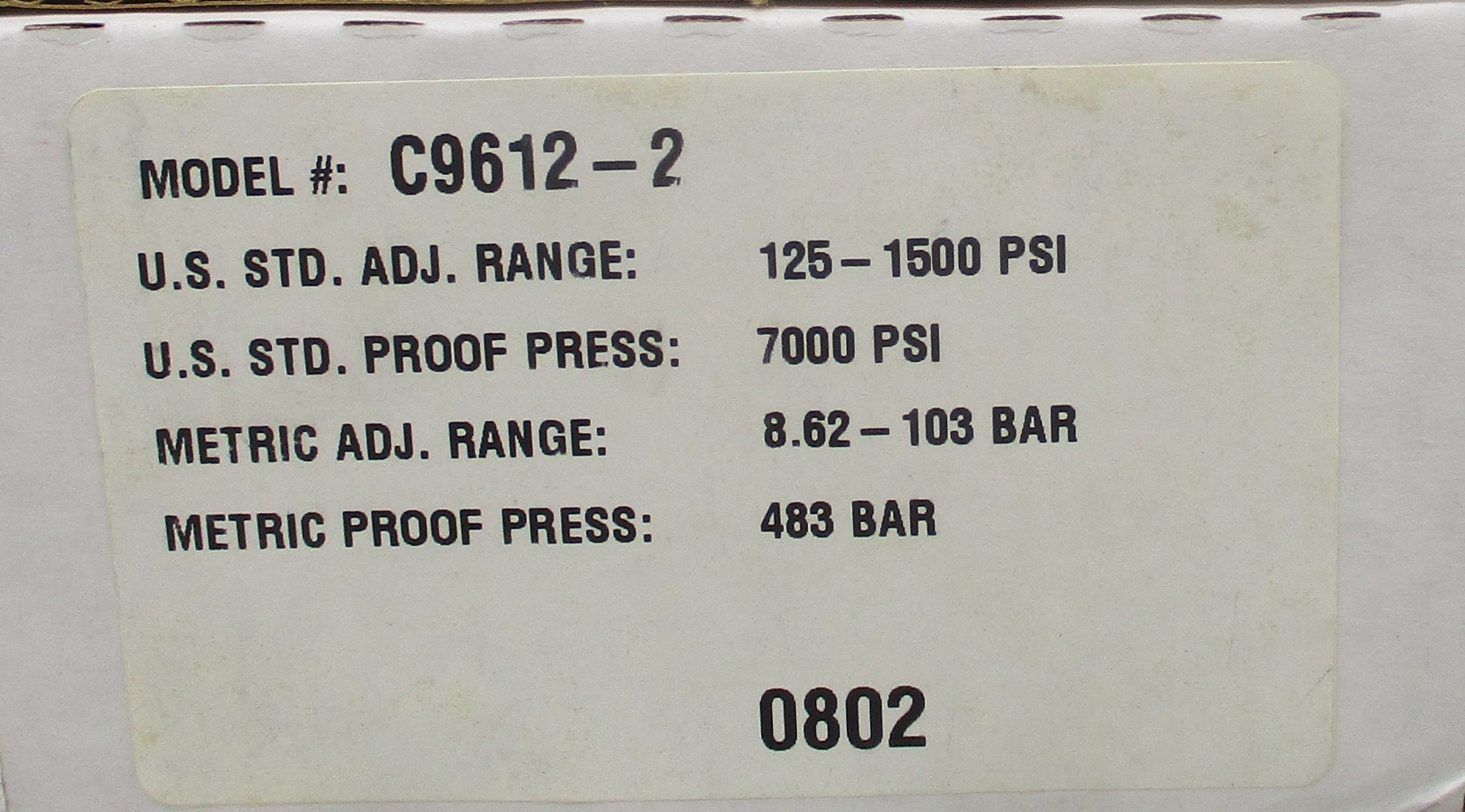 BARKSDALE C9612-2 125-1500PSI NSMP