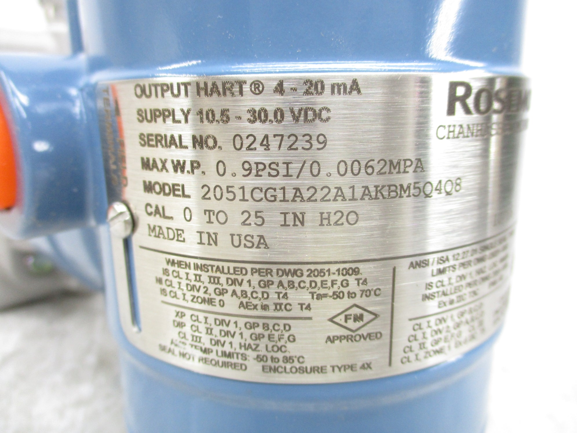 ROSEMOUNT 2051CG1A22A1AKBM5Q4Q8 0.9PSI NSNP