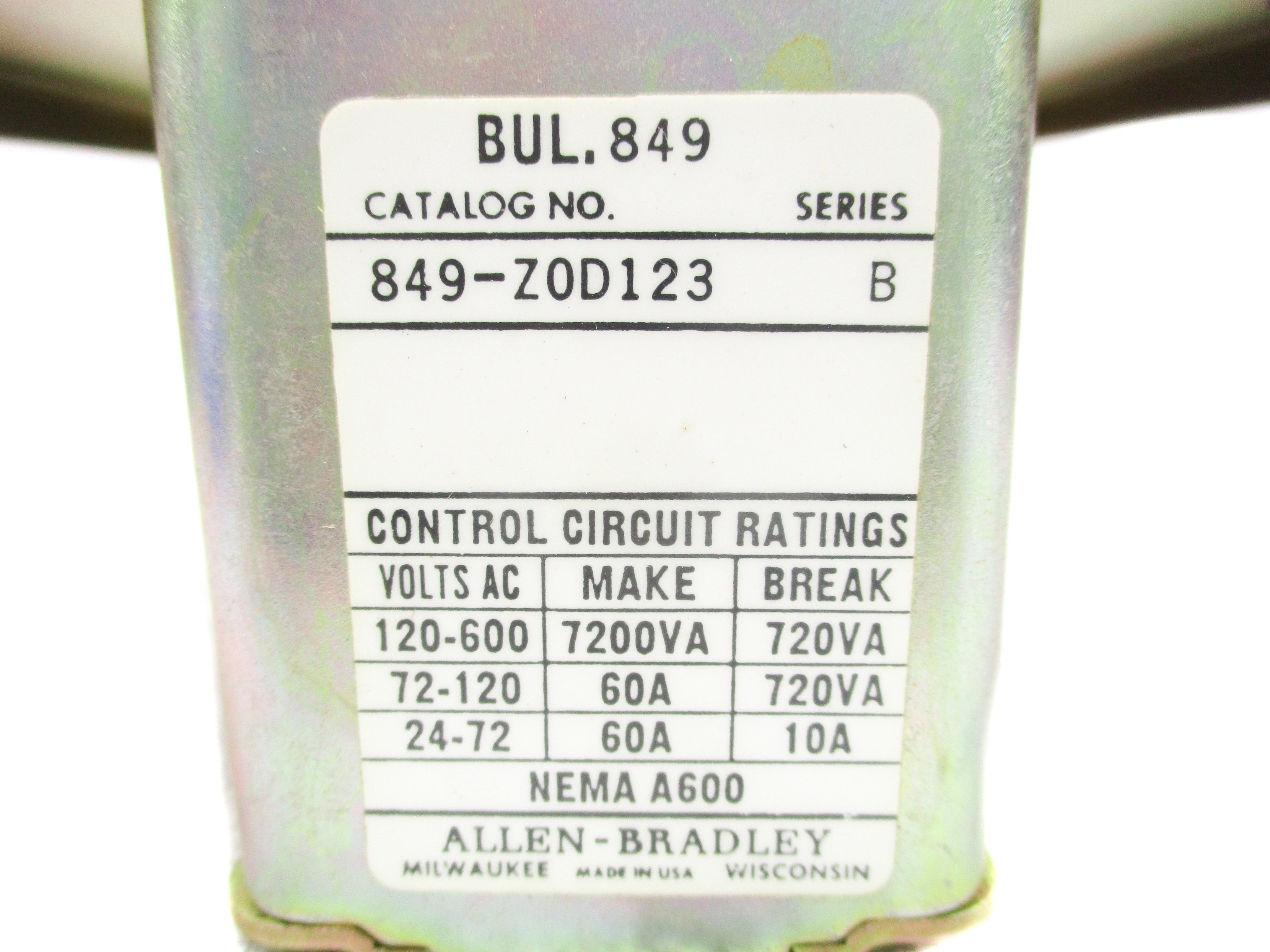 INDUSTRIAL SPARE PART 849-ZOD123 SER. B 120V NSNP