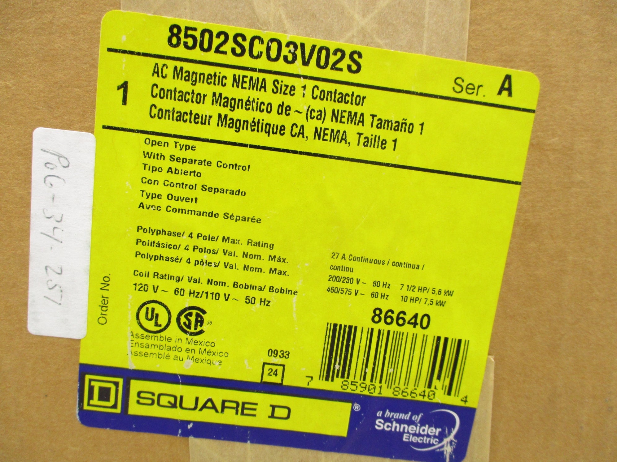 SQUARE D 8502SCO3V02S SER. A 120V NSFS