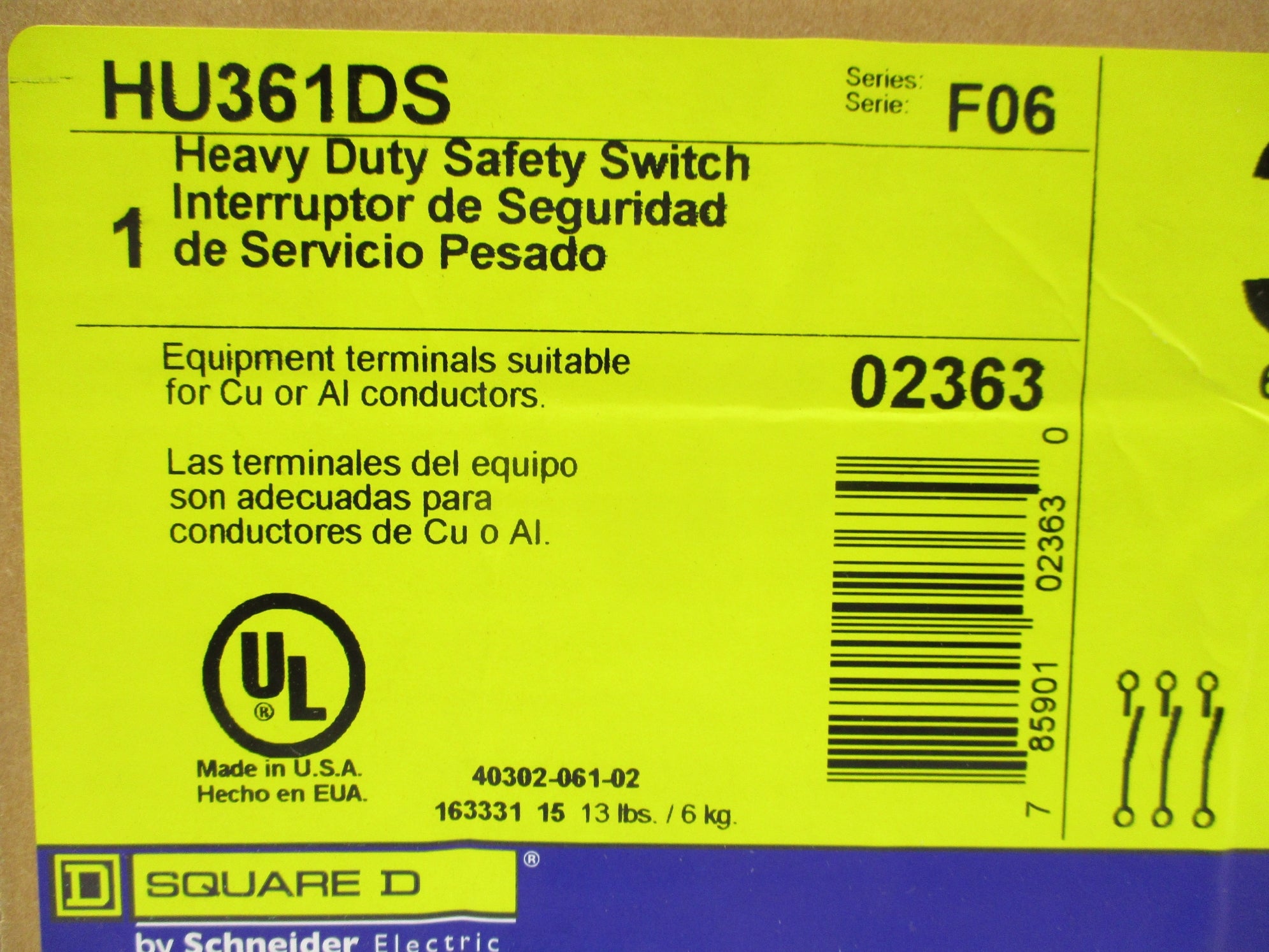 SQUARE D HU361DS SER. F06 NSFS