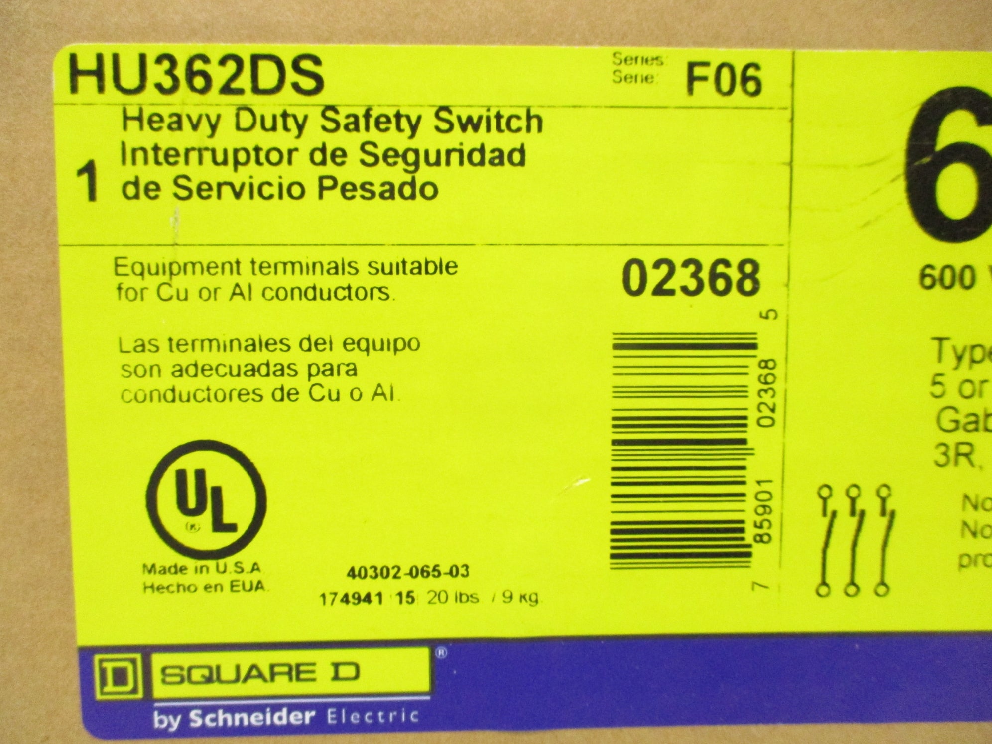SQUARE D HU362DS SER. F06 NSFS