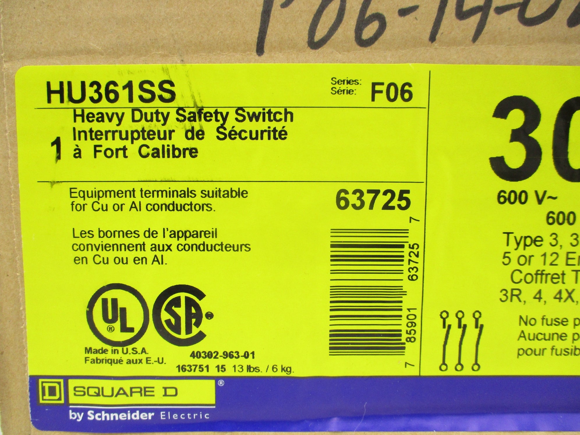 SQUARE D HU361SS SER. F06 NSFS