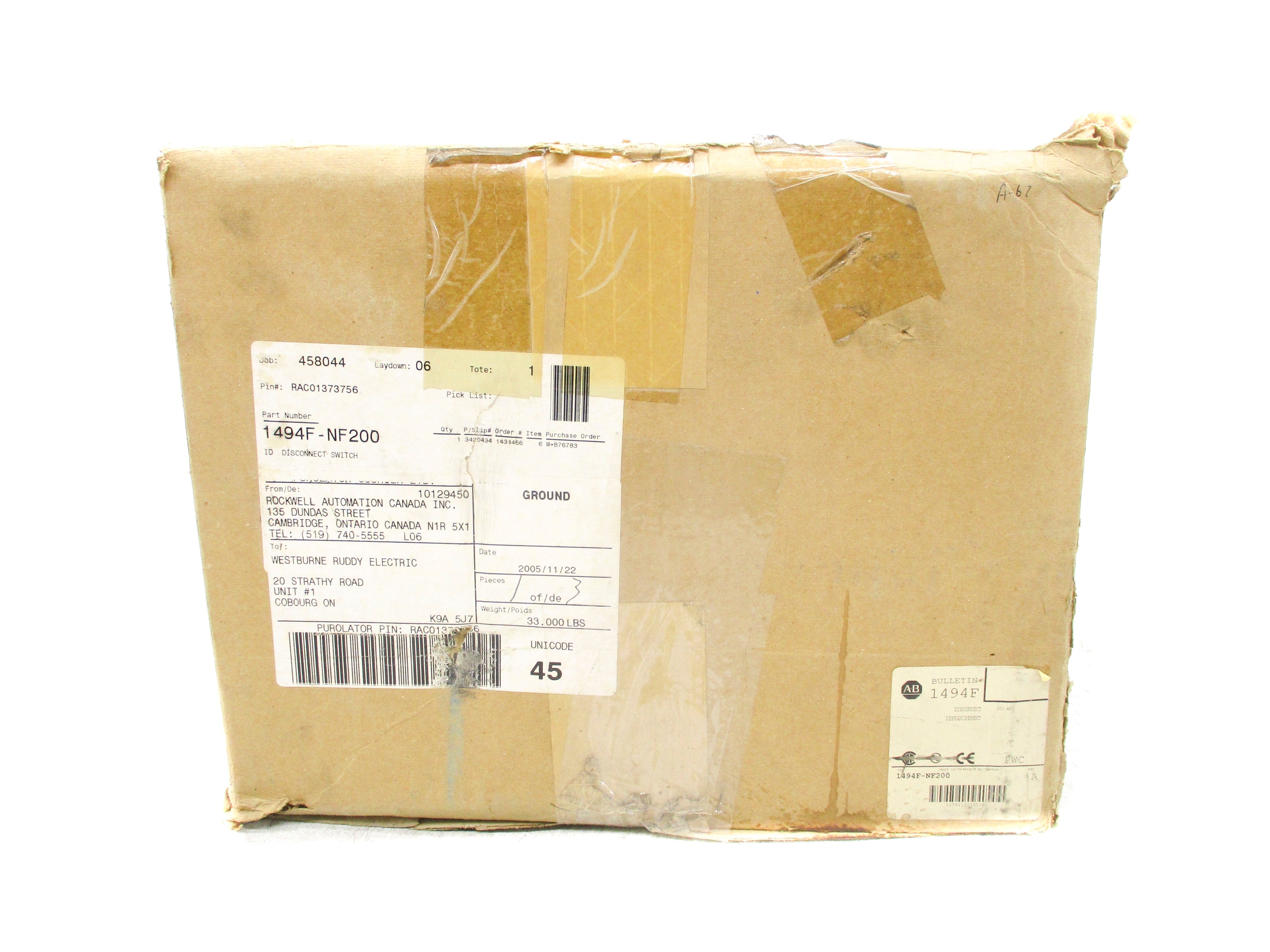 ALLEN BRADLEY 1494F-NF200 SER. A (BR/WH) NSMP