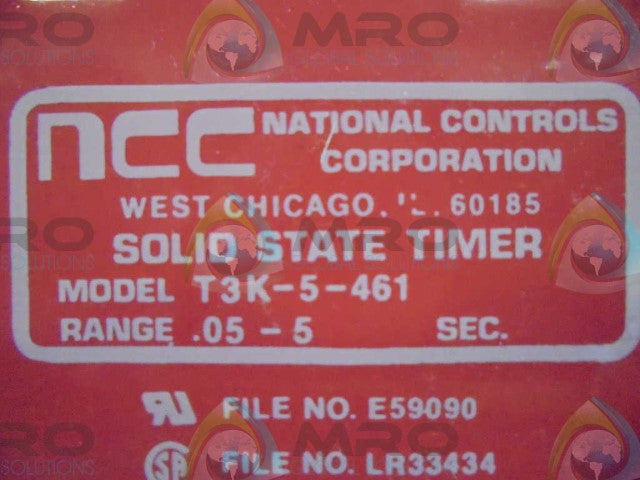 NATIONAL CONTROLS COMPANY T3K-5-461 RELAY TIMER *USED*