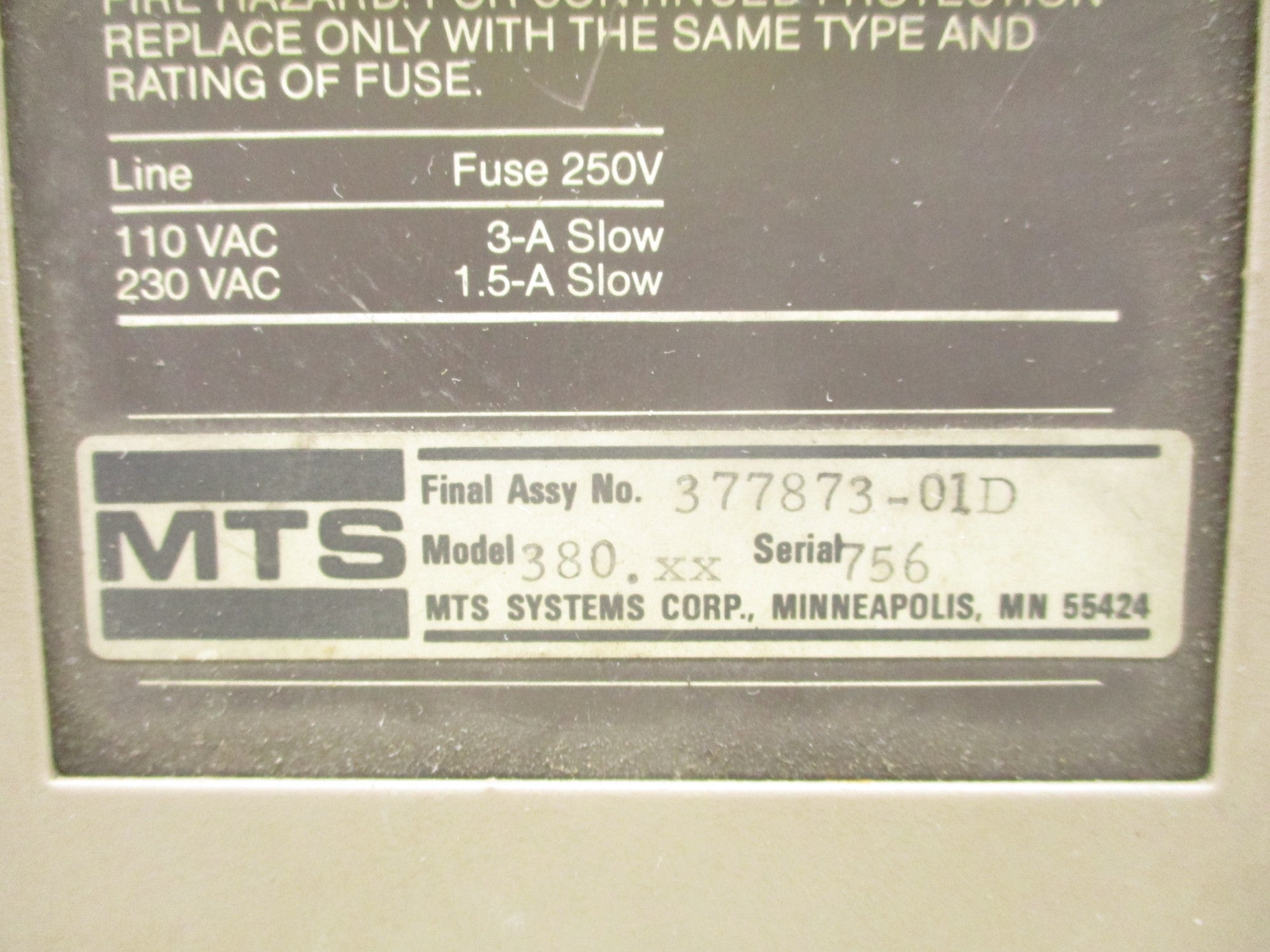 MTS SYSTEMS 377873-01D UNMP