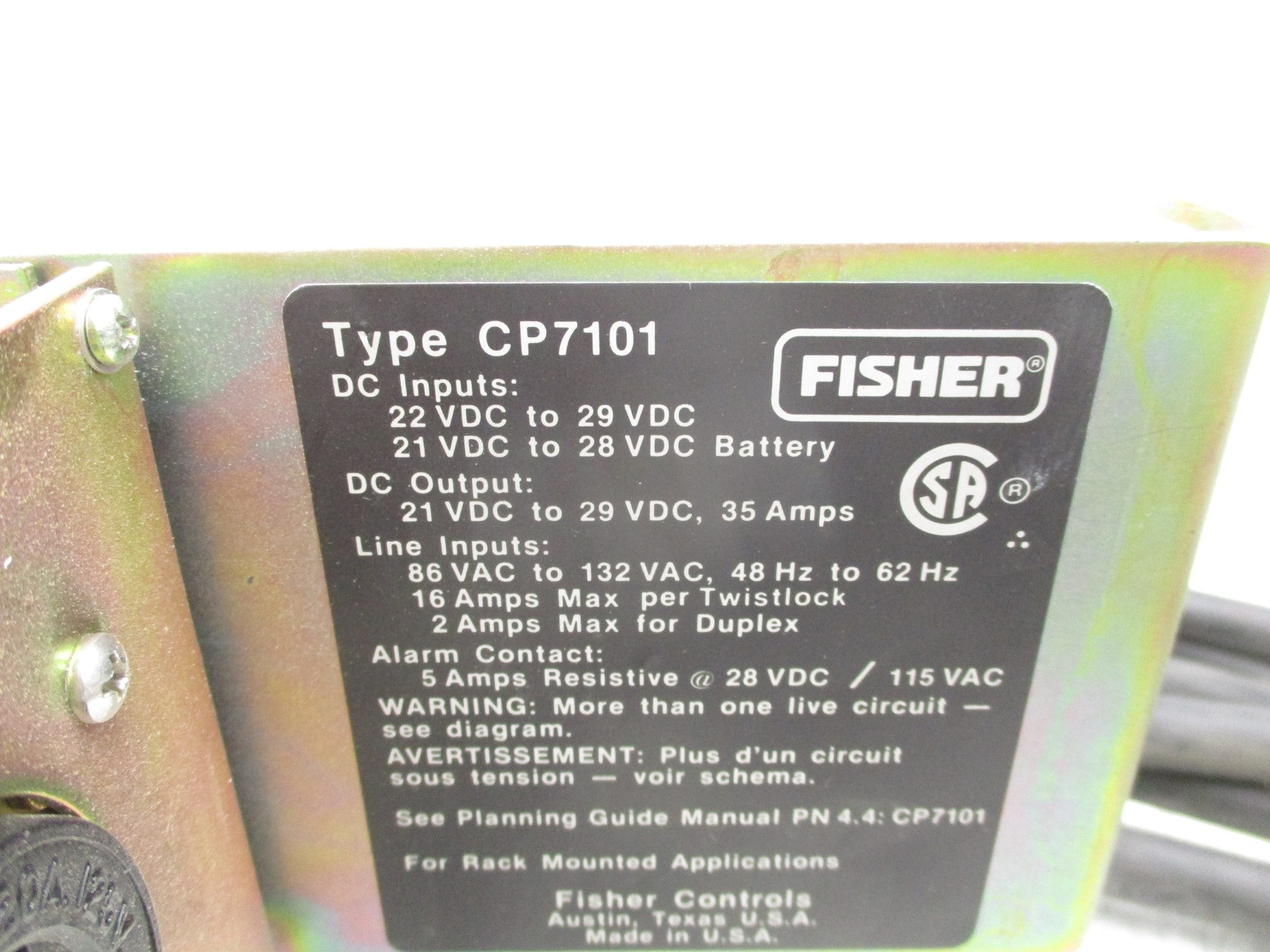 FISHER CONTROLS CP7101 85-132VAC 16A UNMP