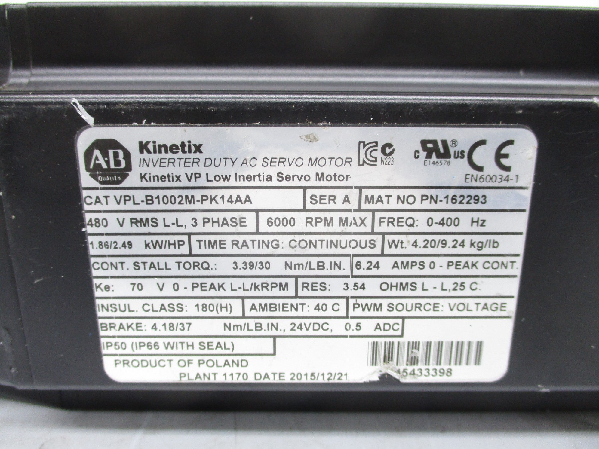 ALLEN BRADLEY VPL-B1002M-PK14AA SER. A NSNP