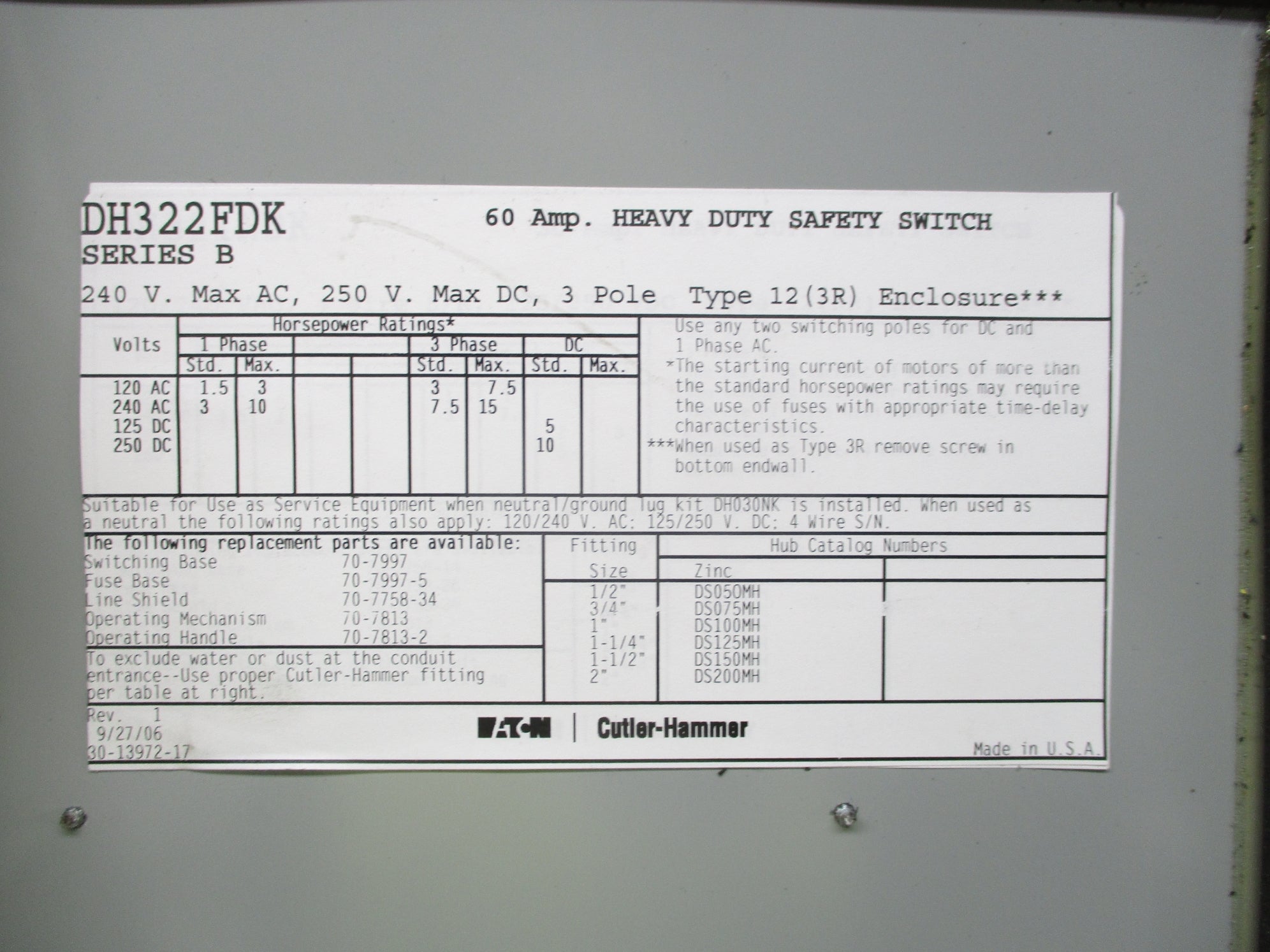 EATON DH322FDK SER. B UNMP