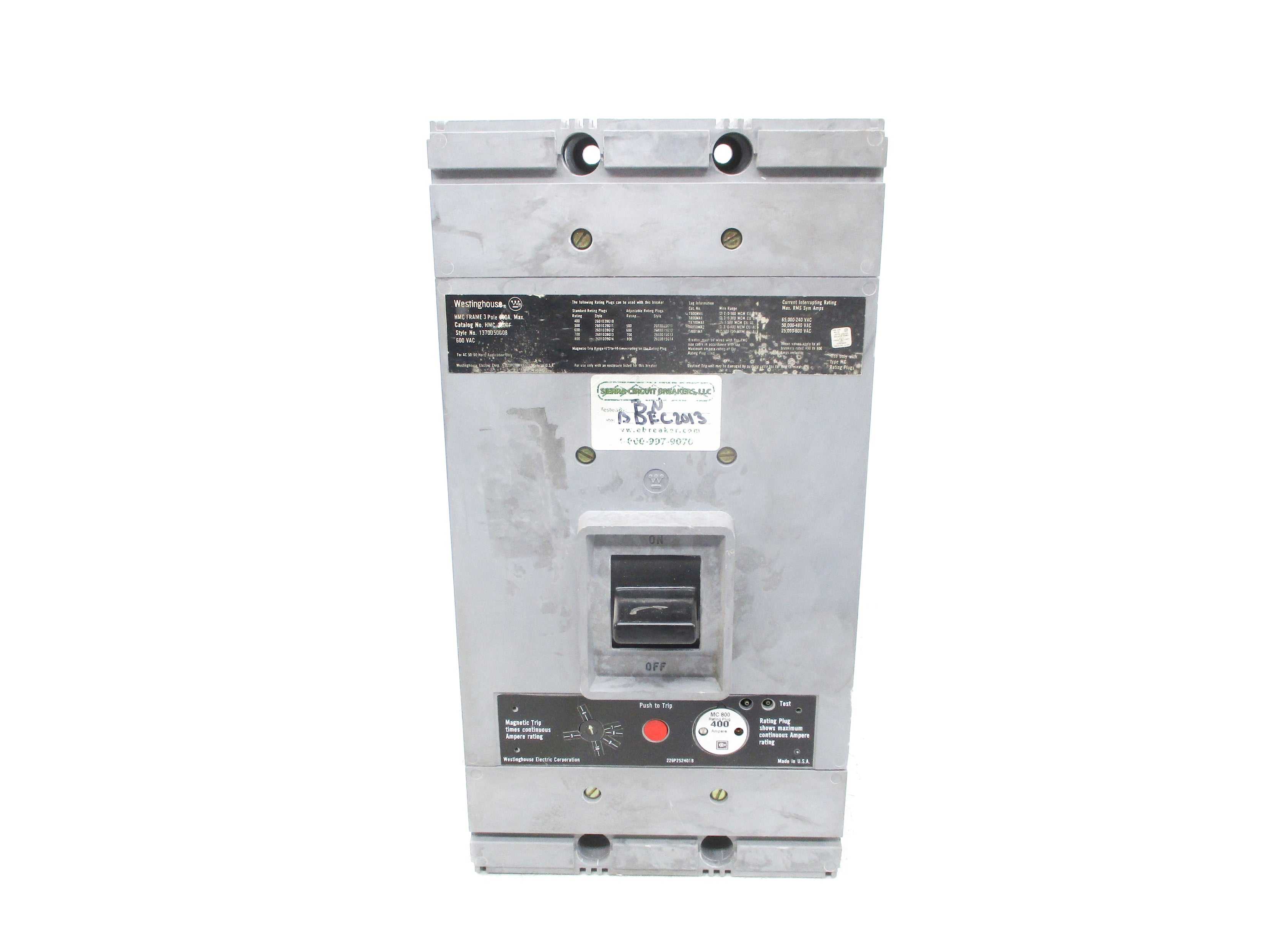 WESTINGHOUSE HMC3800F 1370D50G08 600VAC 400A NSNP