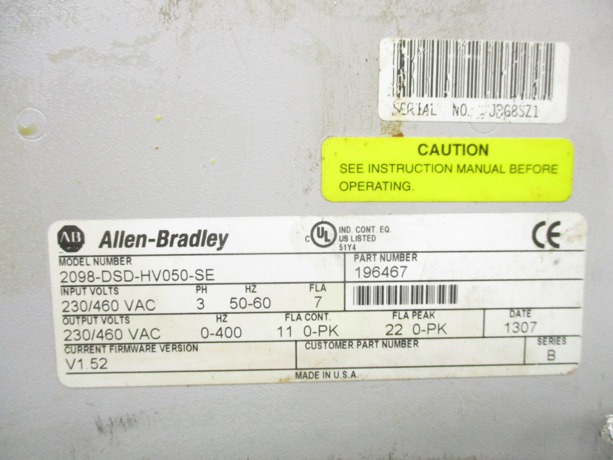 INDUSTRIAL SPARE PART 2098-DSD-HV050-SE SER. B F/W V1.52 UNMP