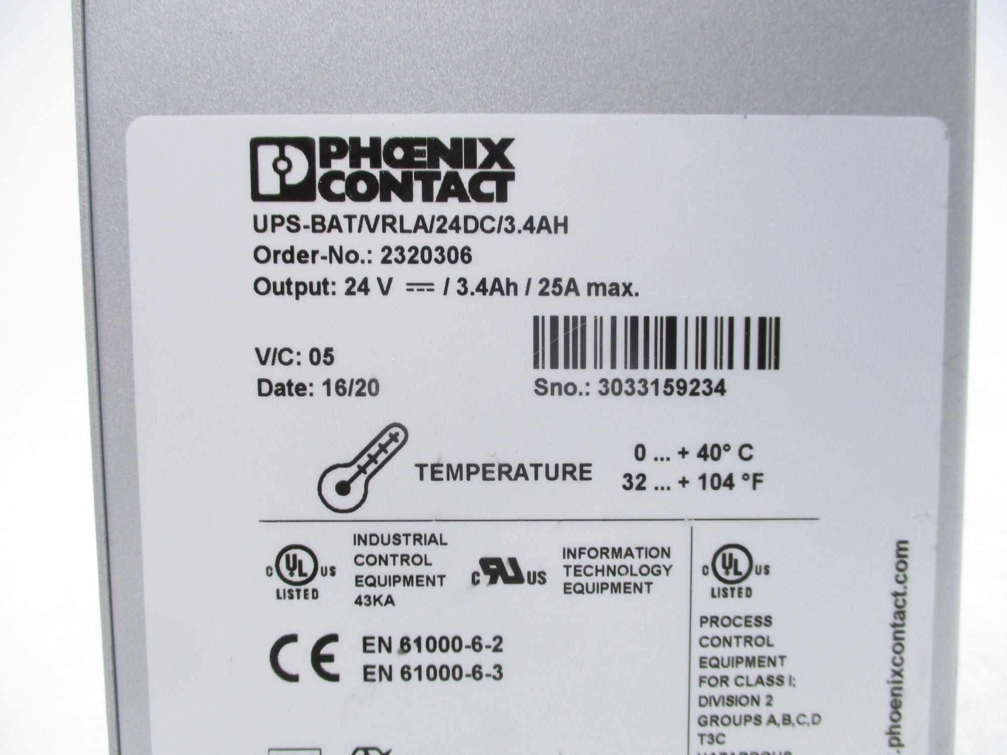 PHOENIX CONTACT UPS-BAT/VRLA/24DC/3.4AH UNMP