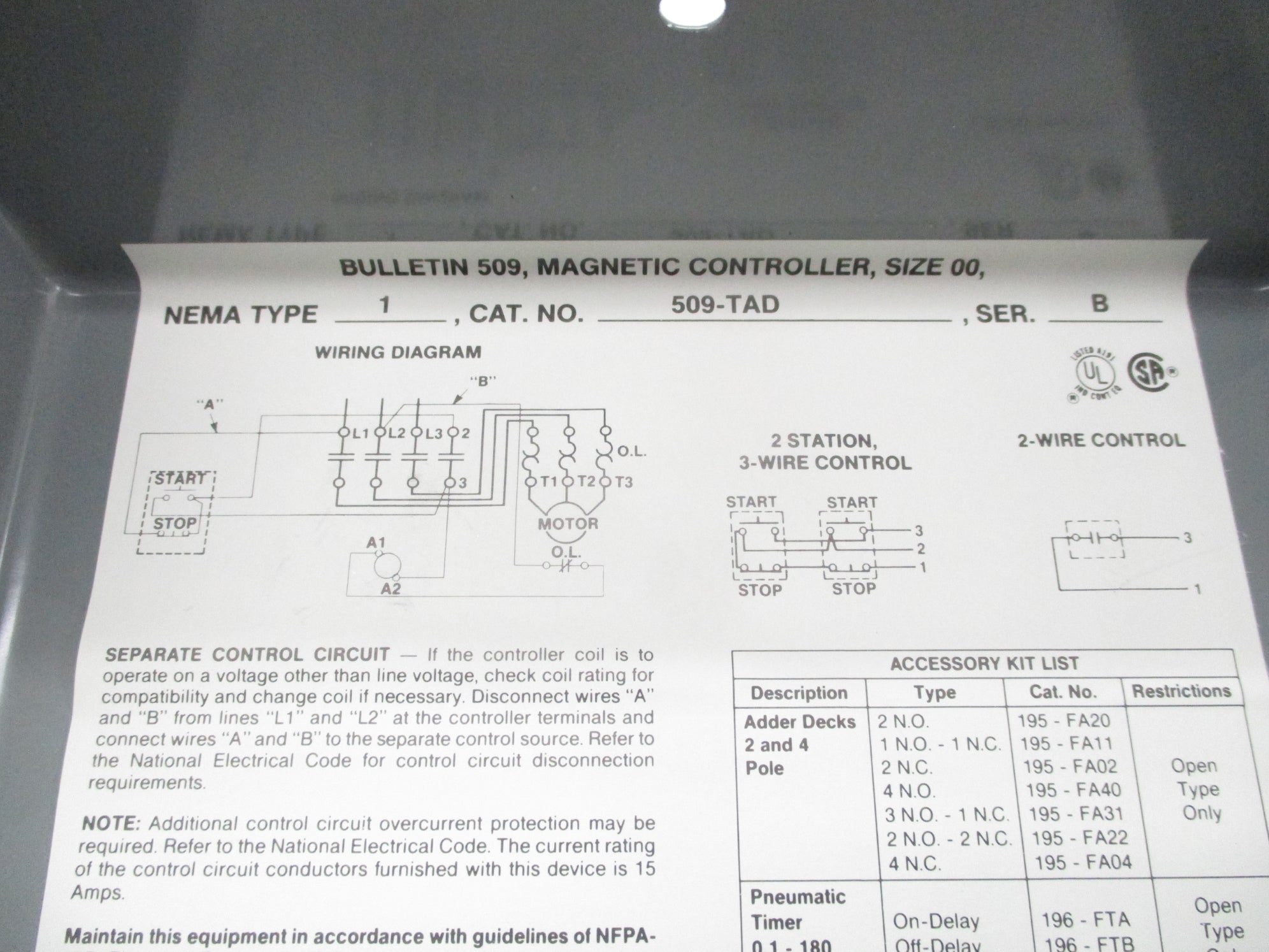 ALLEN BRADLEY 509-TAD SER. B 110-120V 0.1-180S NSNP