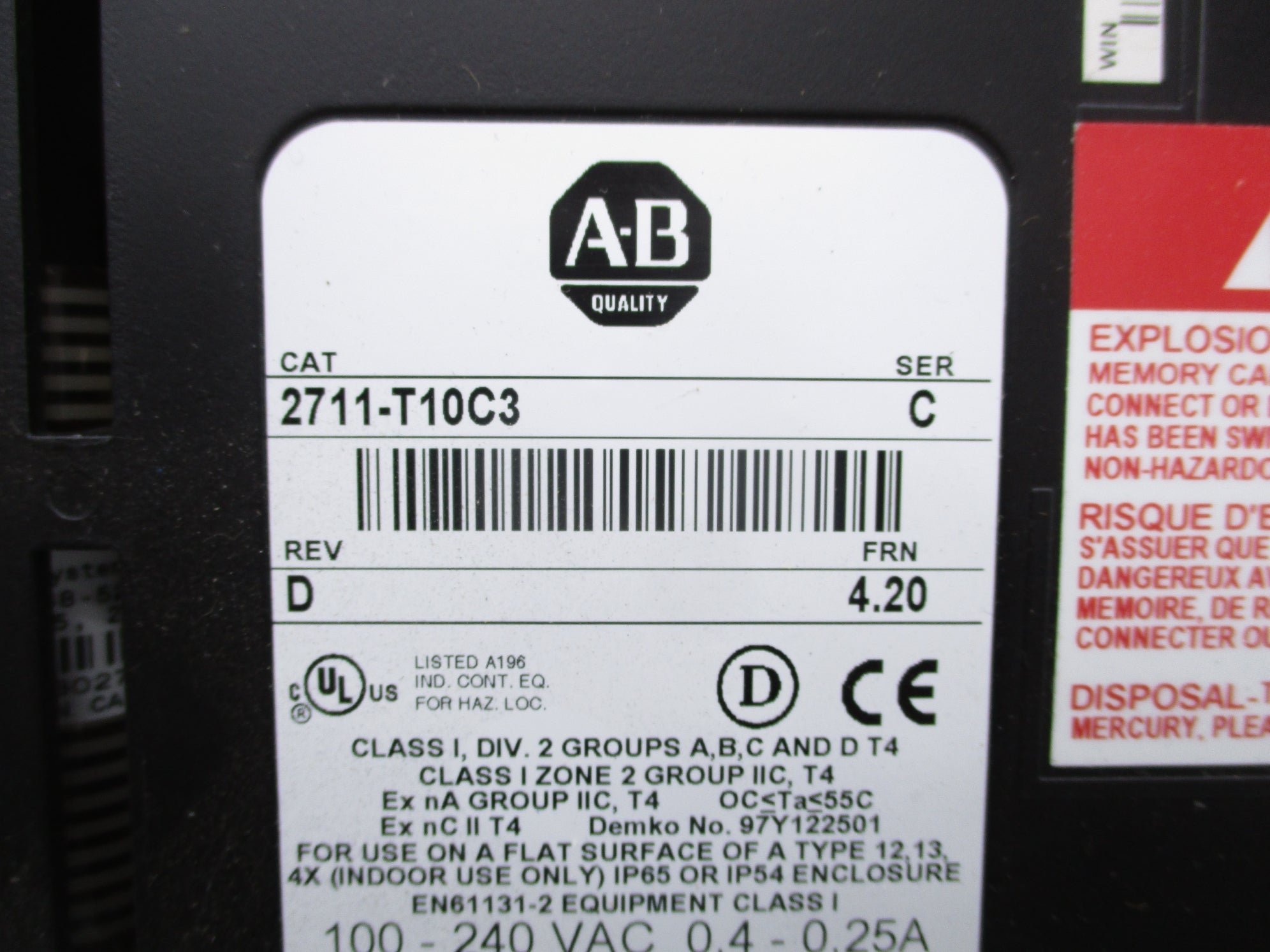 ALLEN BRADLEY 2711-T10C3 SER. C F/W 4.20 NSNP