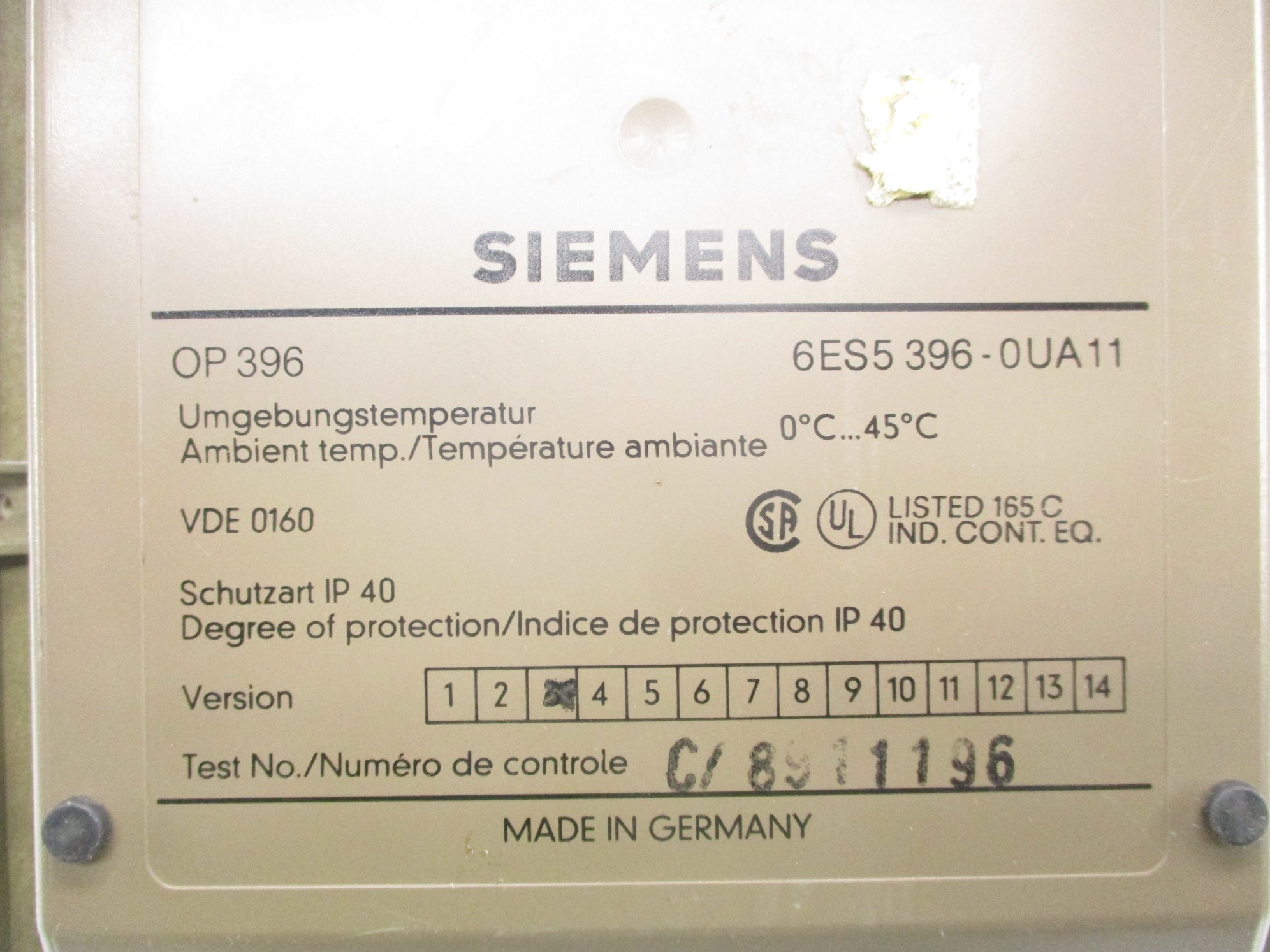 SIEMENS 6ES5396-0UA11 (AS PICTURED) UNMP