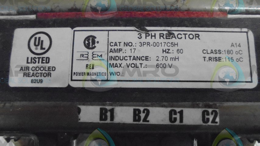 REX POWER MAGNETICS 3PR-0017C5H AIR COOLED REACTOR *USED*