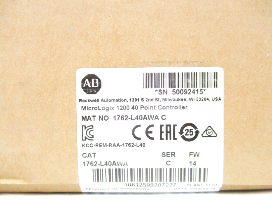 ALLEN BRADLEY 1762-L40AWA SER. C F/W 14 DATE: 2016 NSFS