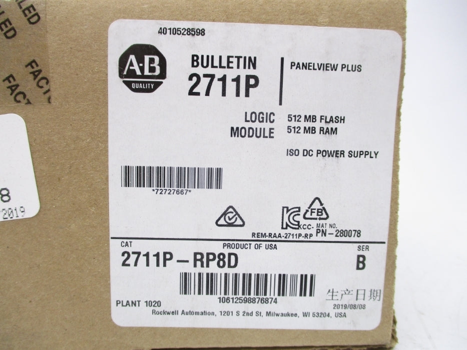 ALLEN BRADLEY 2711P-RP8D SER. B DATE: 2019 (BR/WH) NSFS