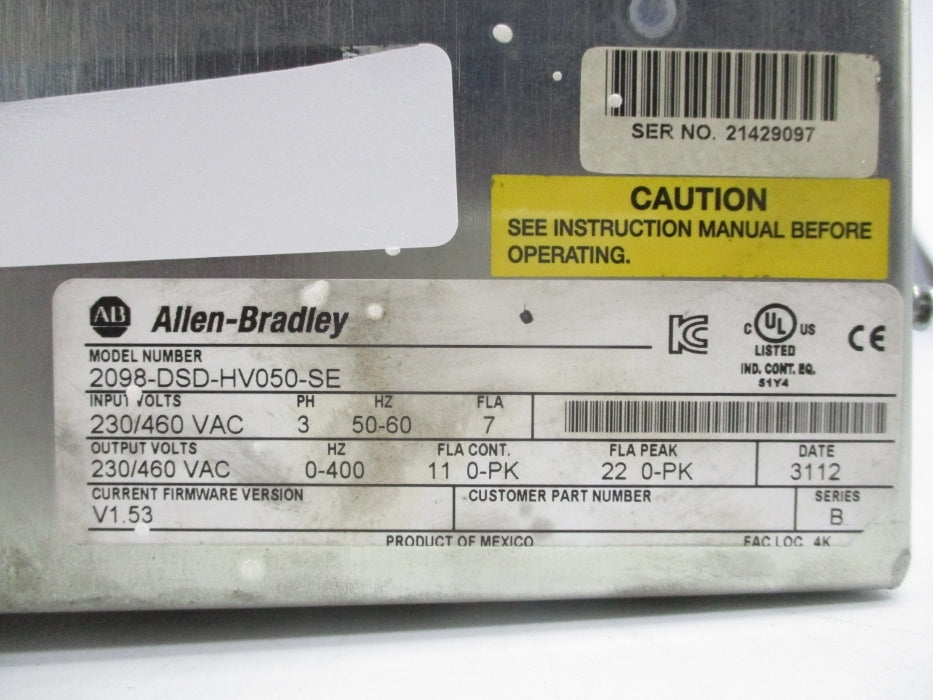 ALLEN BRADLEY 2098-DSD-HV050-SE SER. B F/W V1.53 NSNP