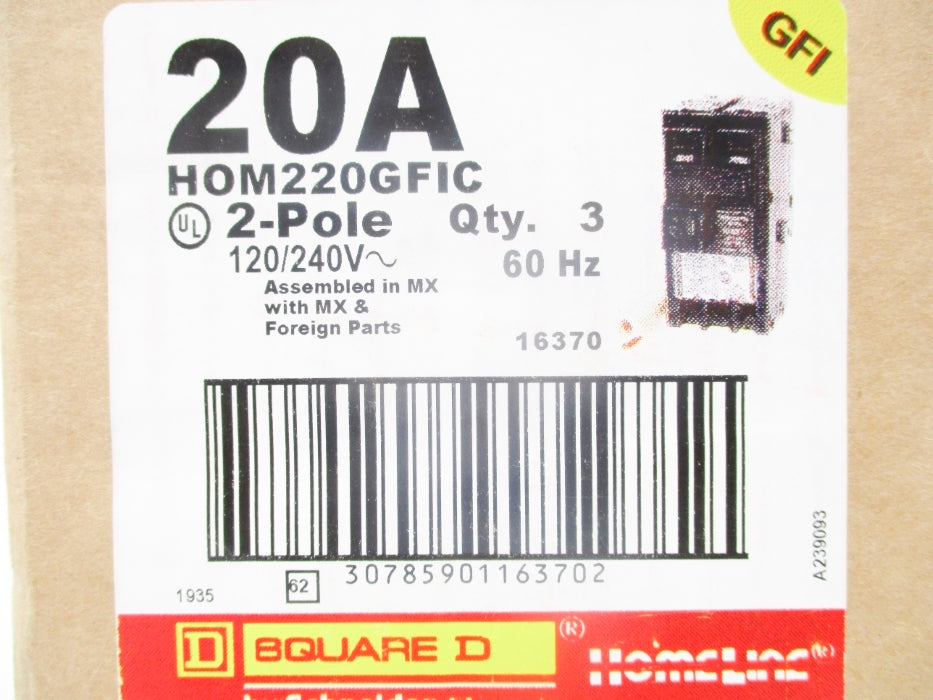 SQUARE D HOM220GFIC 20A 240V (PKG OF 3) NSFS