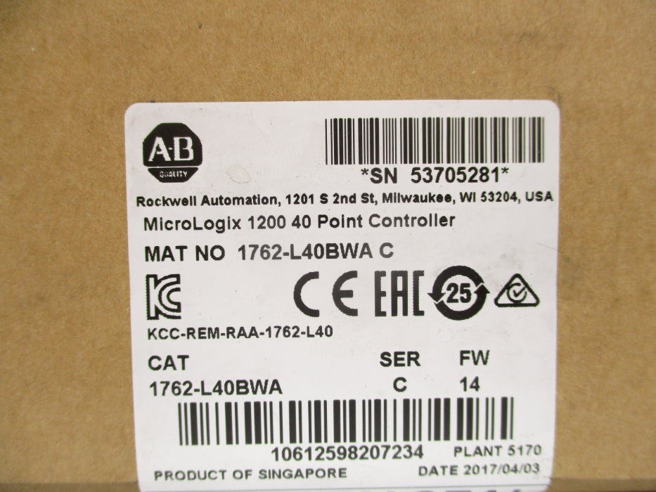 ALLEN BRADLEY 1762-L40BWA F/W 14 DATE: 2017 SER. C NSFS