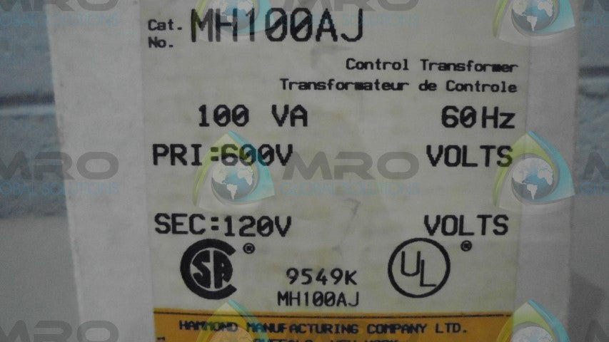 HAMMOND MANUFACTORING COMPANY MH100AJ CONTROL TRANFORMER *NEW IN BOX*