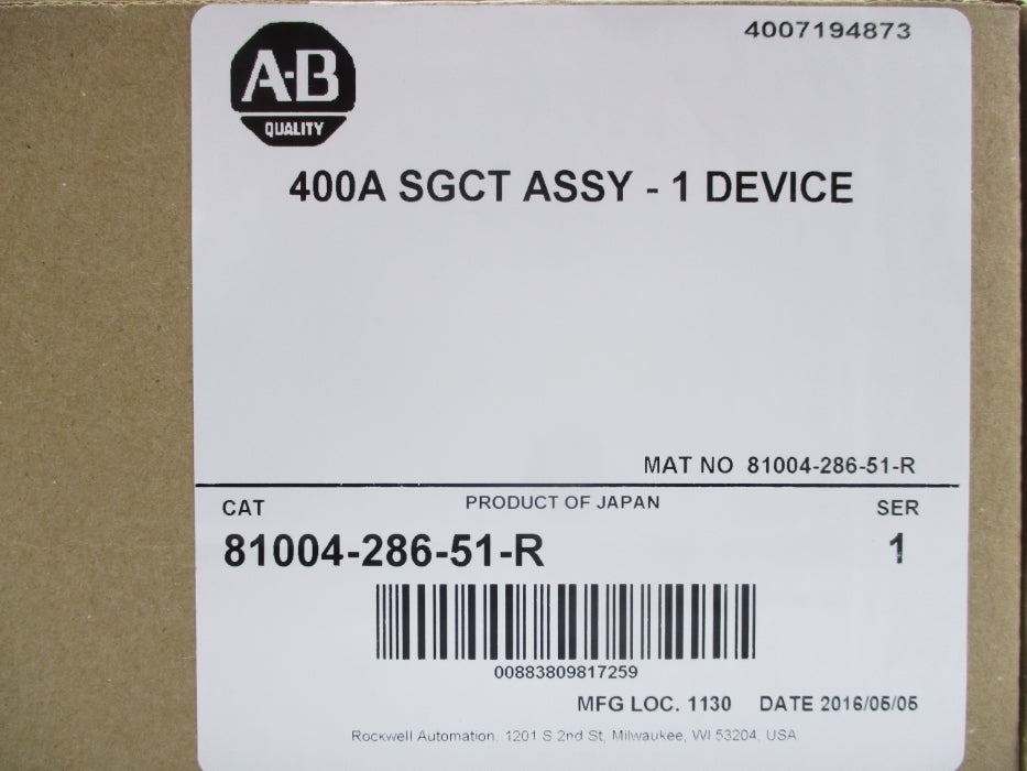 INDUSTRIAL SPARE PART 81004-286-51-R SER. 1 DATE: 2016 (BR/WH) NSFS