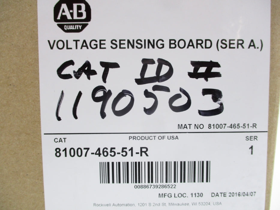 ALLEN BRADLEY 81007-465-51-R SER. 1 DATE: 2016 (BR/WH) NSFS