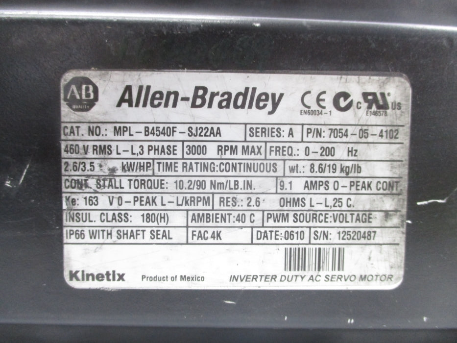 INDUSTRIAL SPARE PART MPL-B4540F-SJ22AA SER. A UNMP