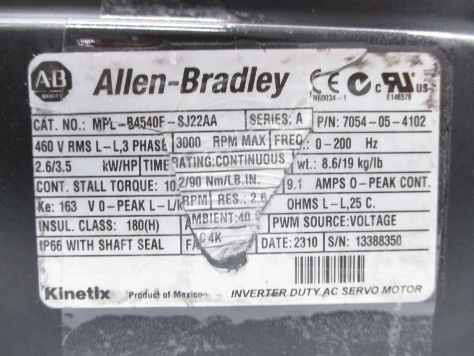 INDUSTRIAL SPARE PART MPL-B4540F-SJ22AA SER. A NSNP